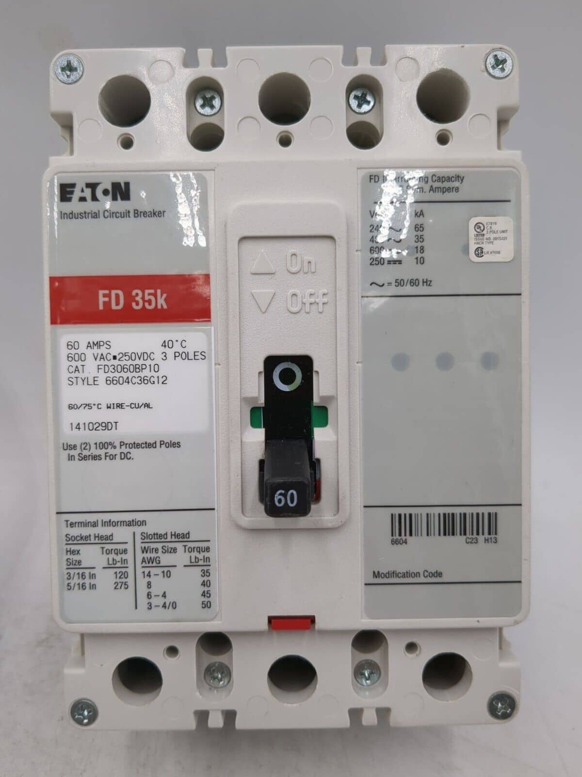 Eaton FD3060BP10 Circuit Breaker — image 1 of 6