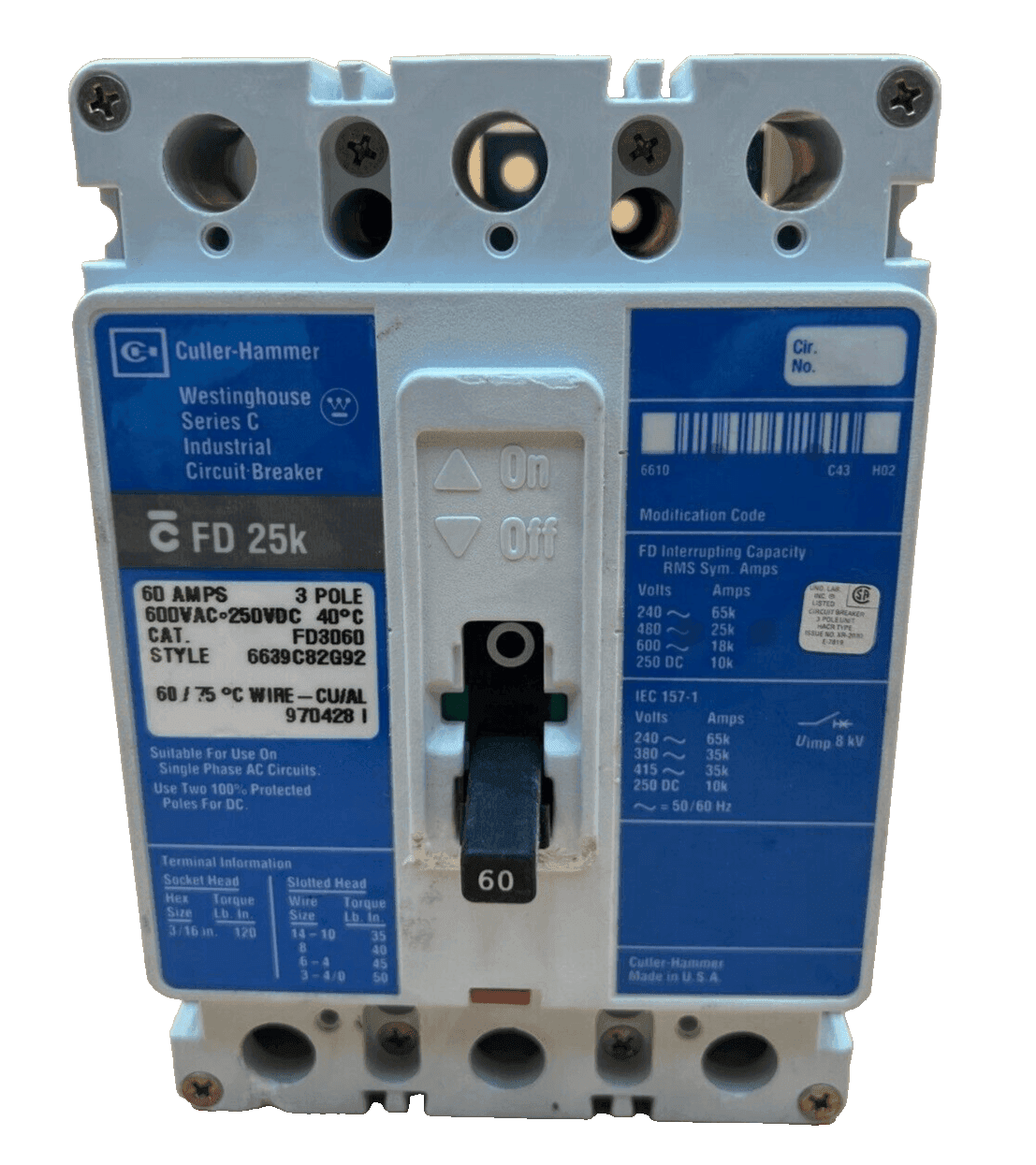 Cutler-Hammer FD3060 Circuit Breaker — image 1 of 7