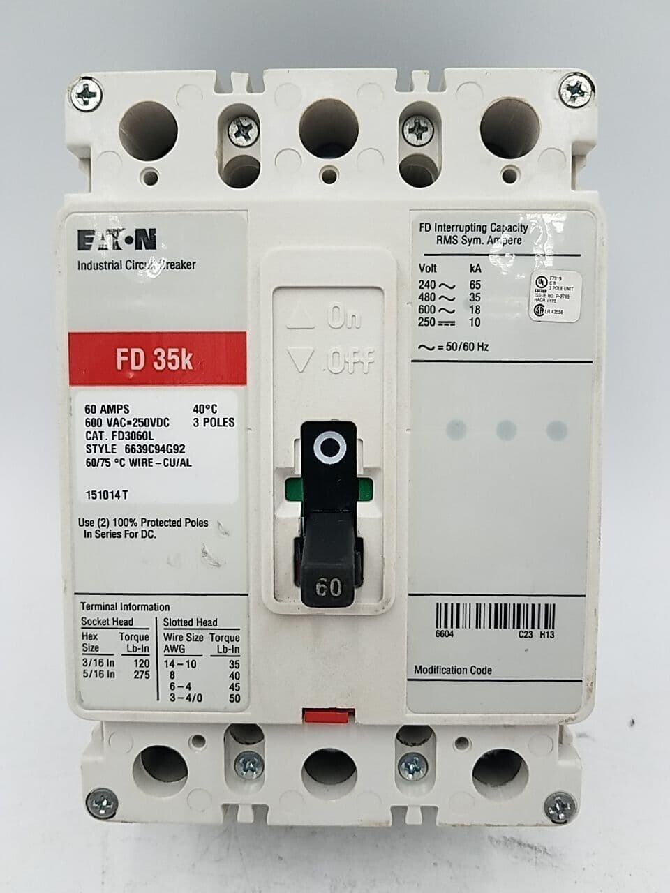 Eaton FD3060L Circuit Breaker — image 1 of 6