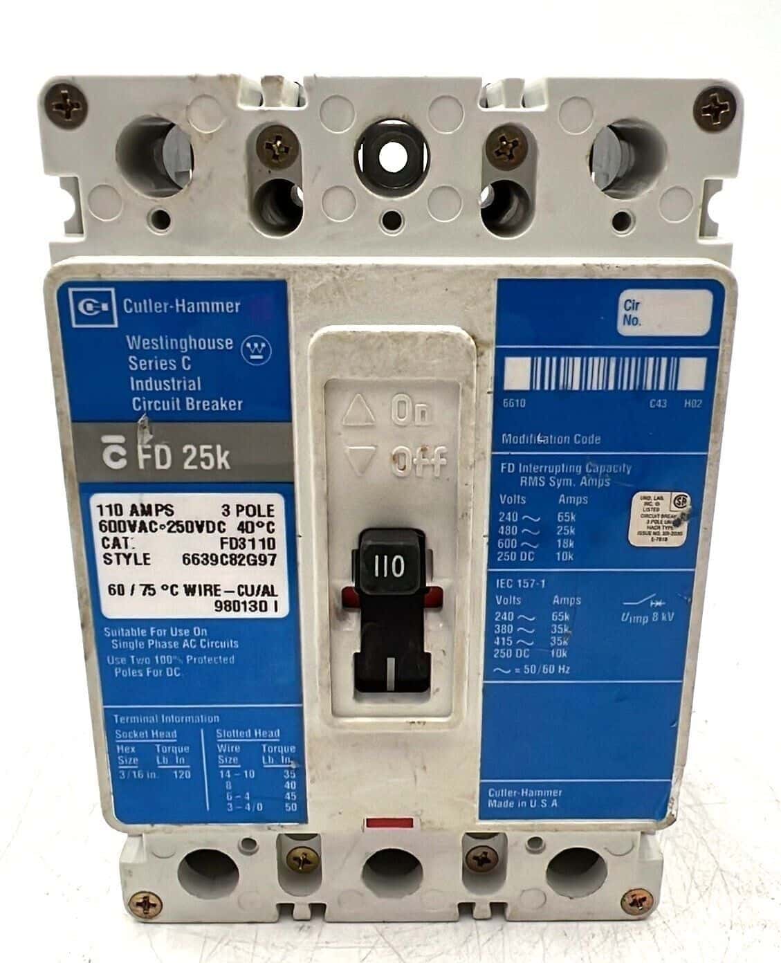 Cutler-Hammer FD3110 Circuit Breaker — image 1 of 6