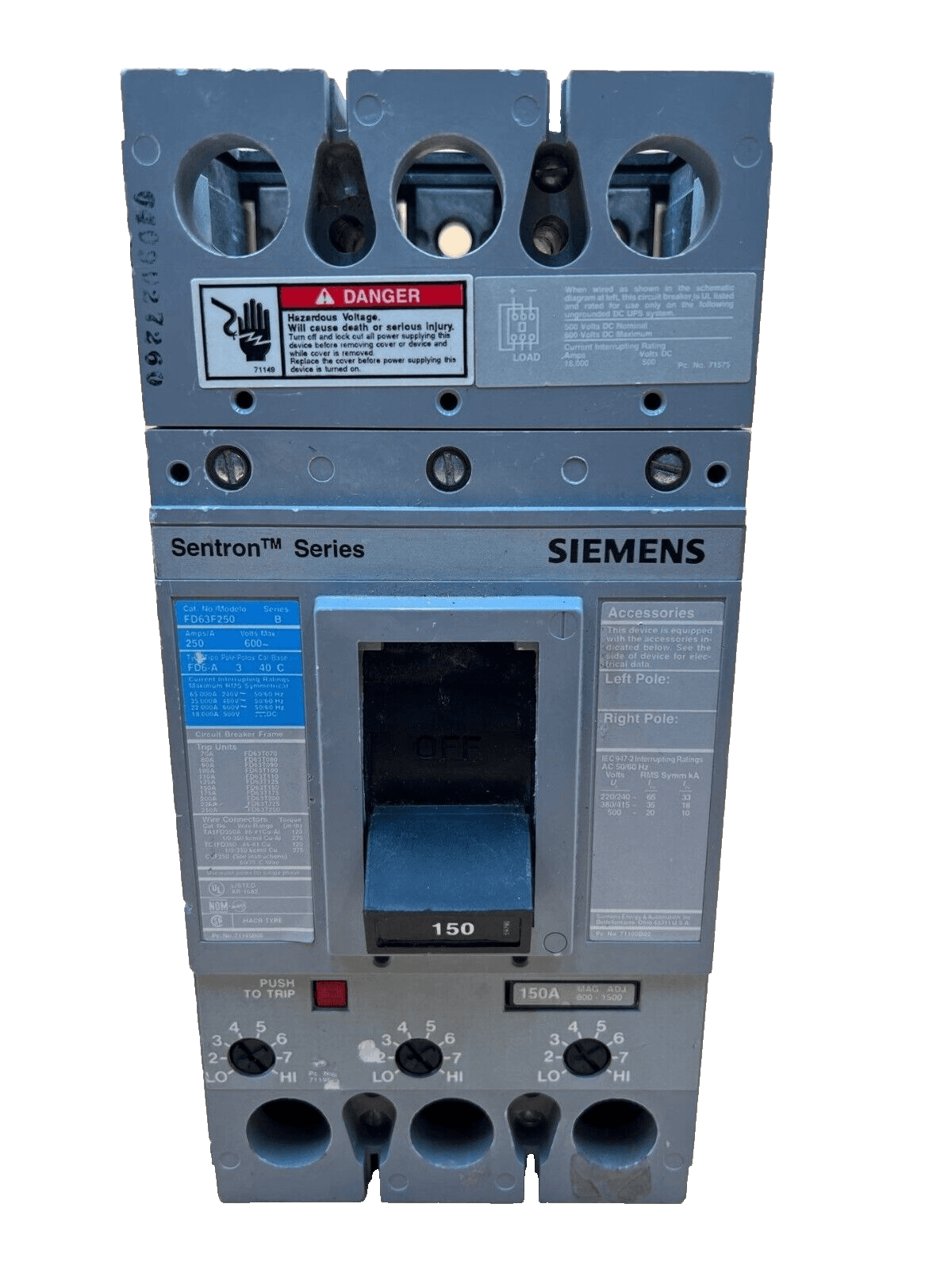 Siemens FD63B150 Circuit Breaker — image 1 of 8