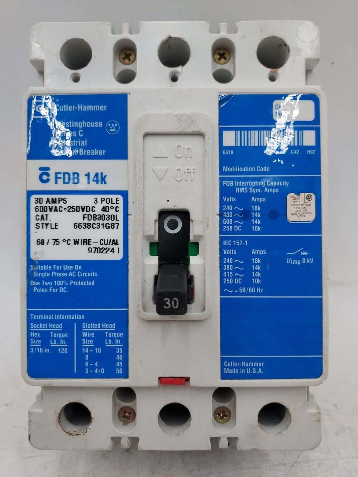 Eaton FDB3030L Circuit Breaker — image 1 of 6