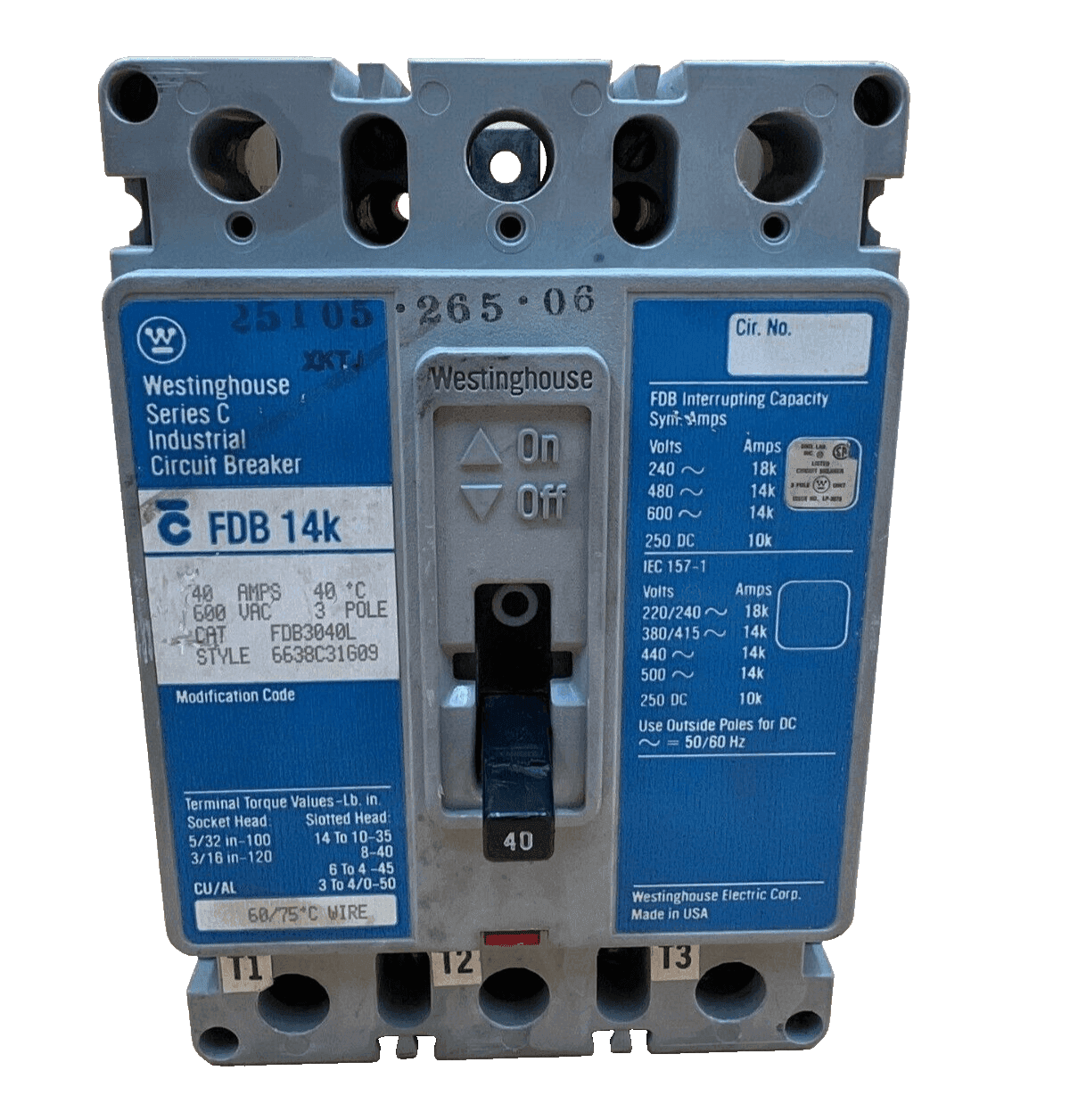 Cutler-Hammer FDB3040L Circuit Breaker — image 1 of 6