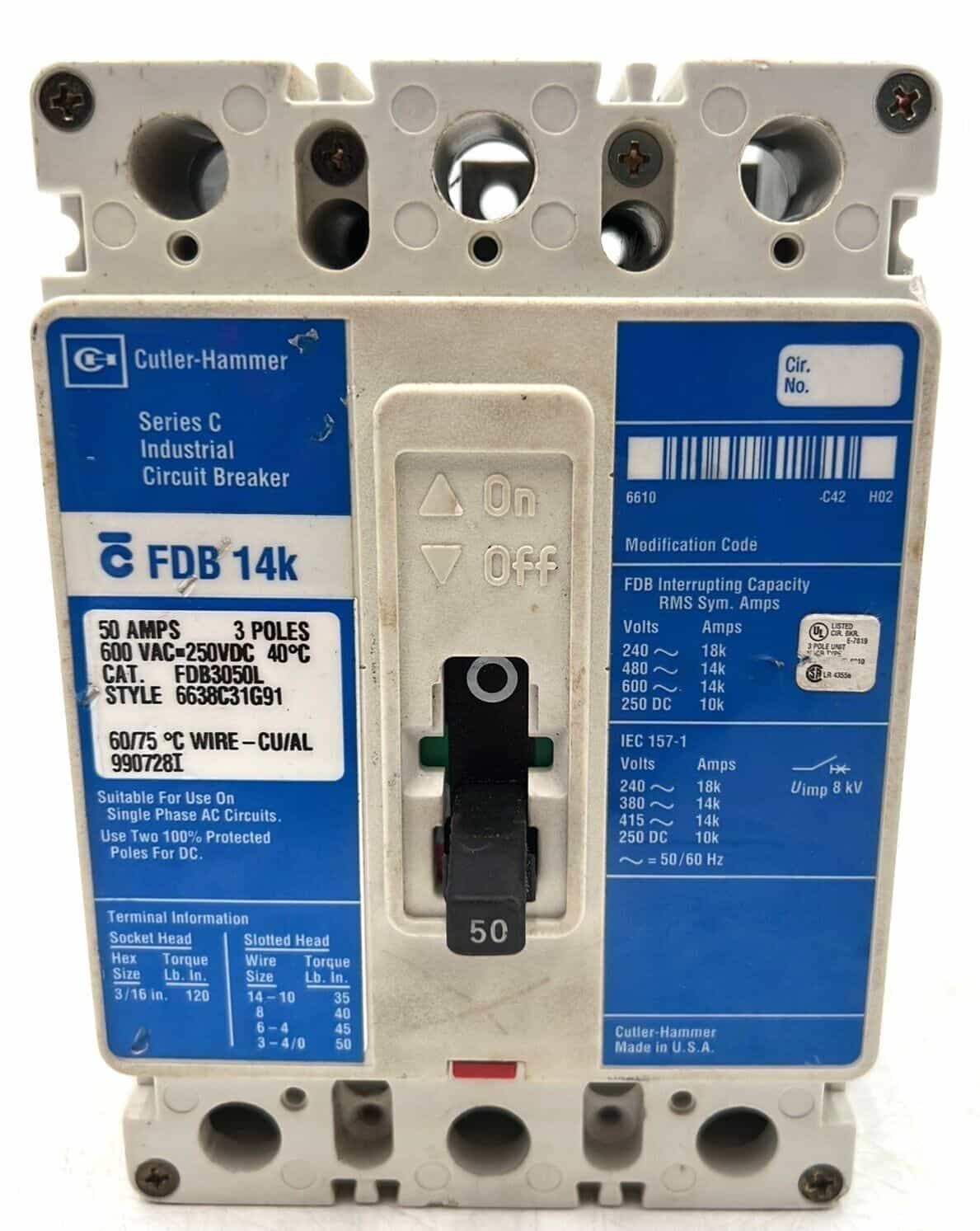Cutler-Hammer FDB3050L Circuit Breaker — image 1 of 7