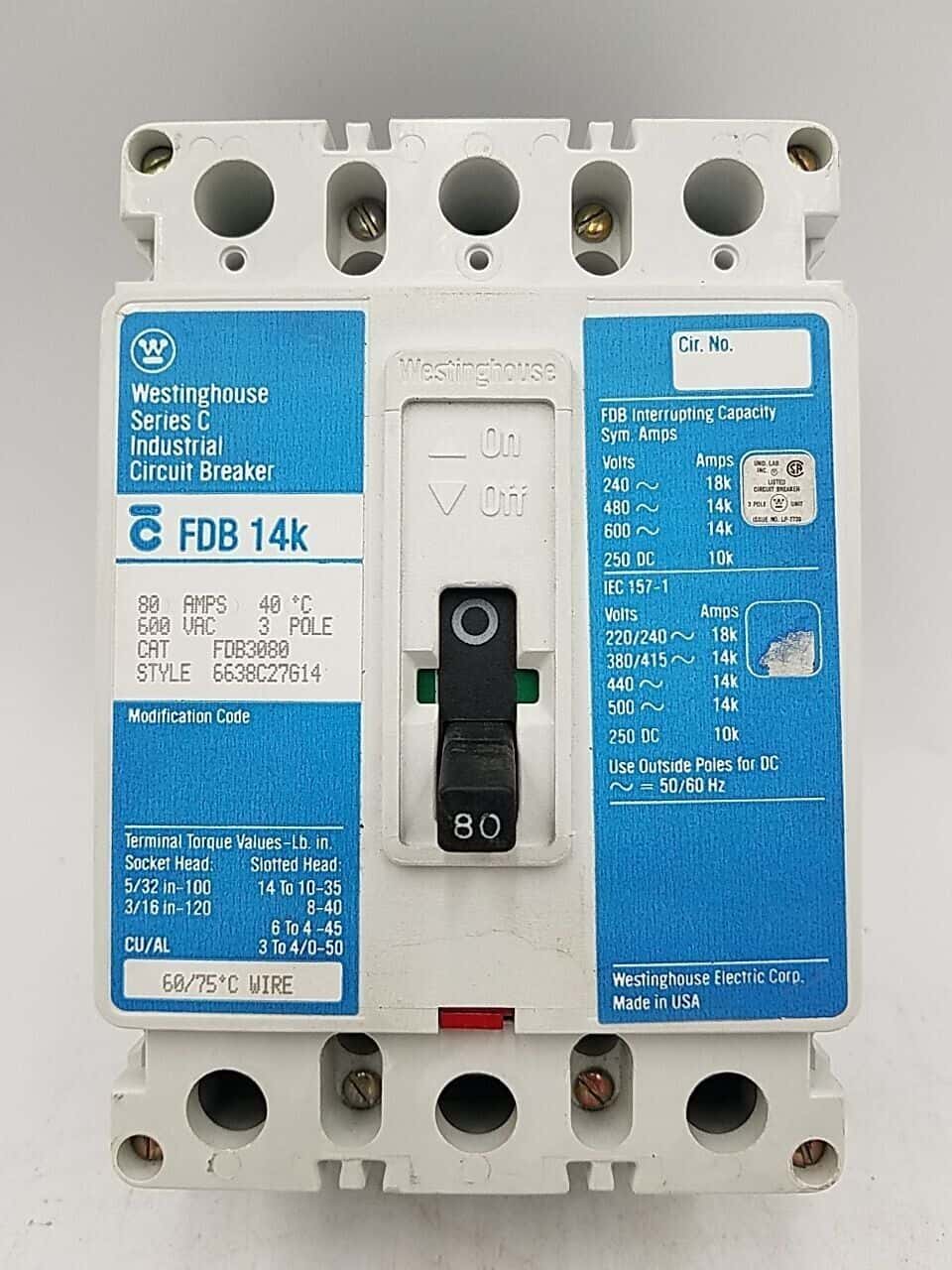 Westinghouse FDB3080 Circuit Breaker — image 1 of 6