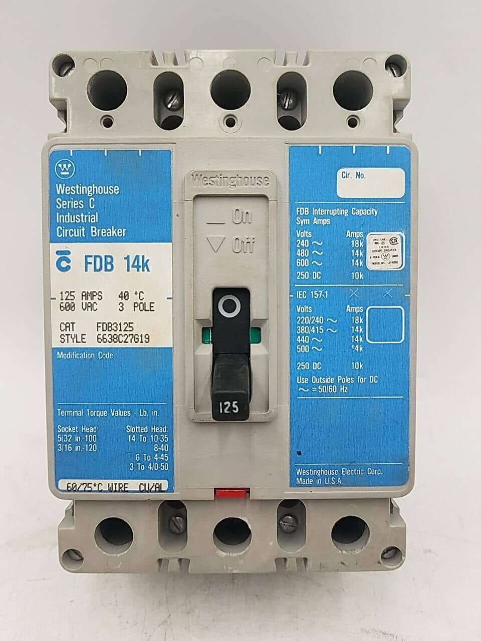 Westinghouse FDB3125 Circuit Breaker — image 1 of 7