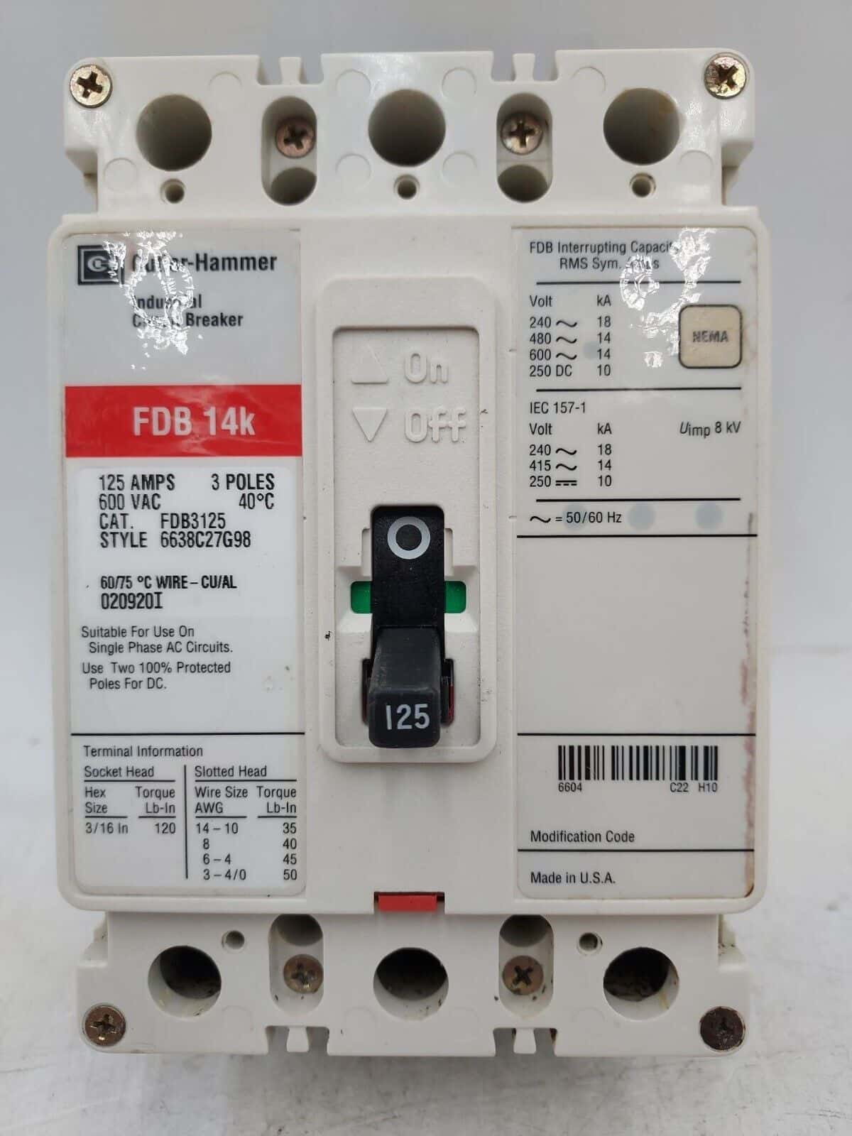 Eaton FDB3125 Circuit Breaker — image 1 of 6