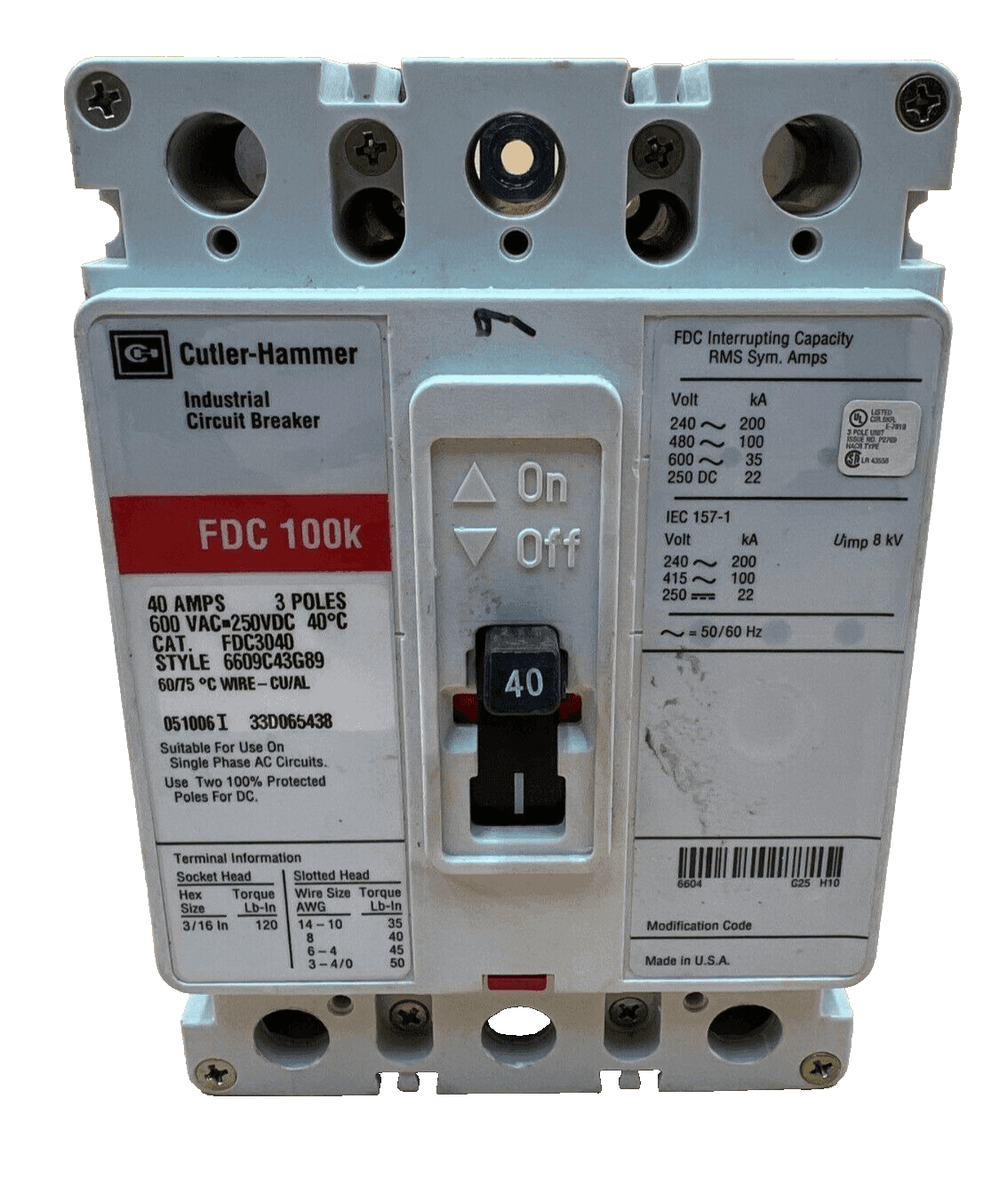 Eaton FDC3040 Circuit Breaker — image 1 of 6