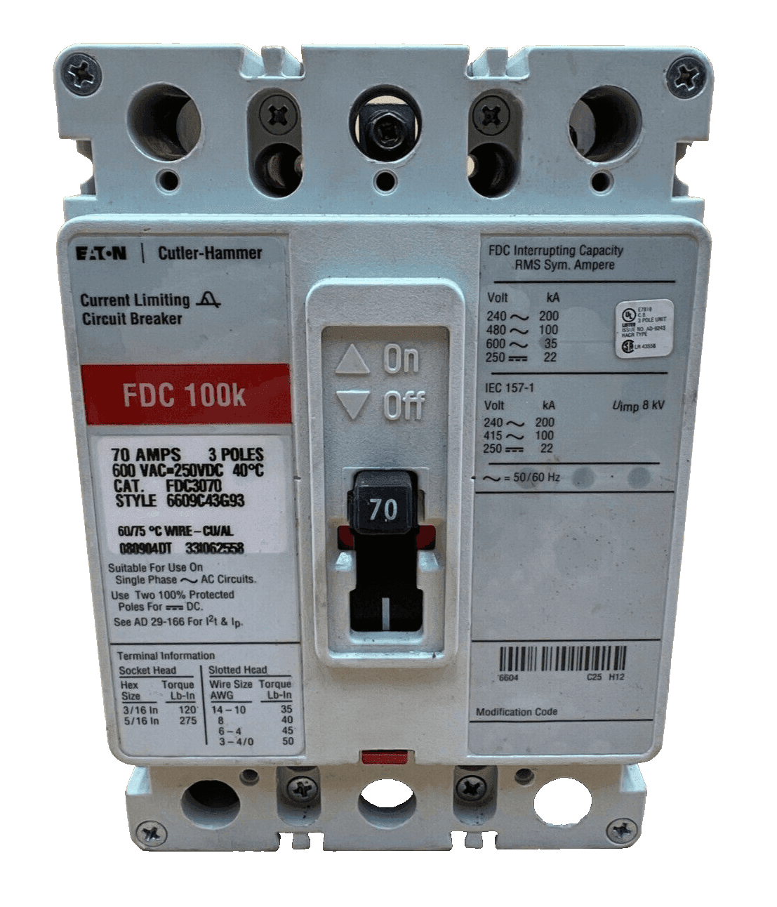 Eaton FDC3070 Circuit Breaker — image 1 of 6