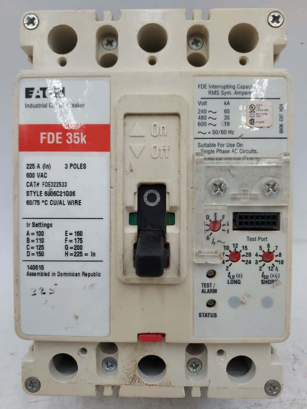 Eaton FDE322533 Circuit Breaker 225A 3P 600V FDE 35k 225 Amp 3 POLE