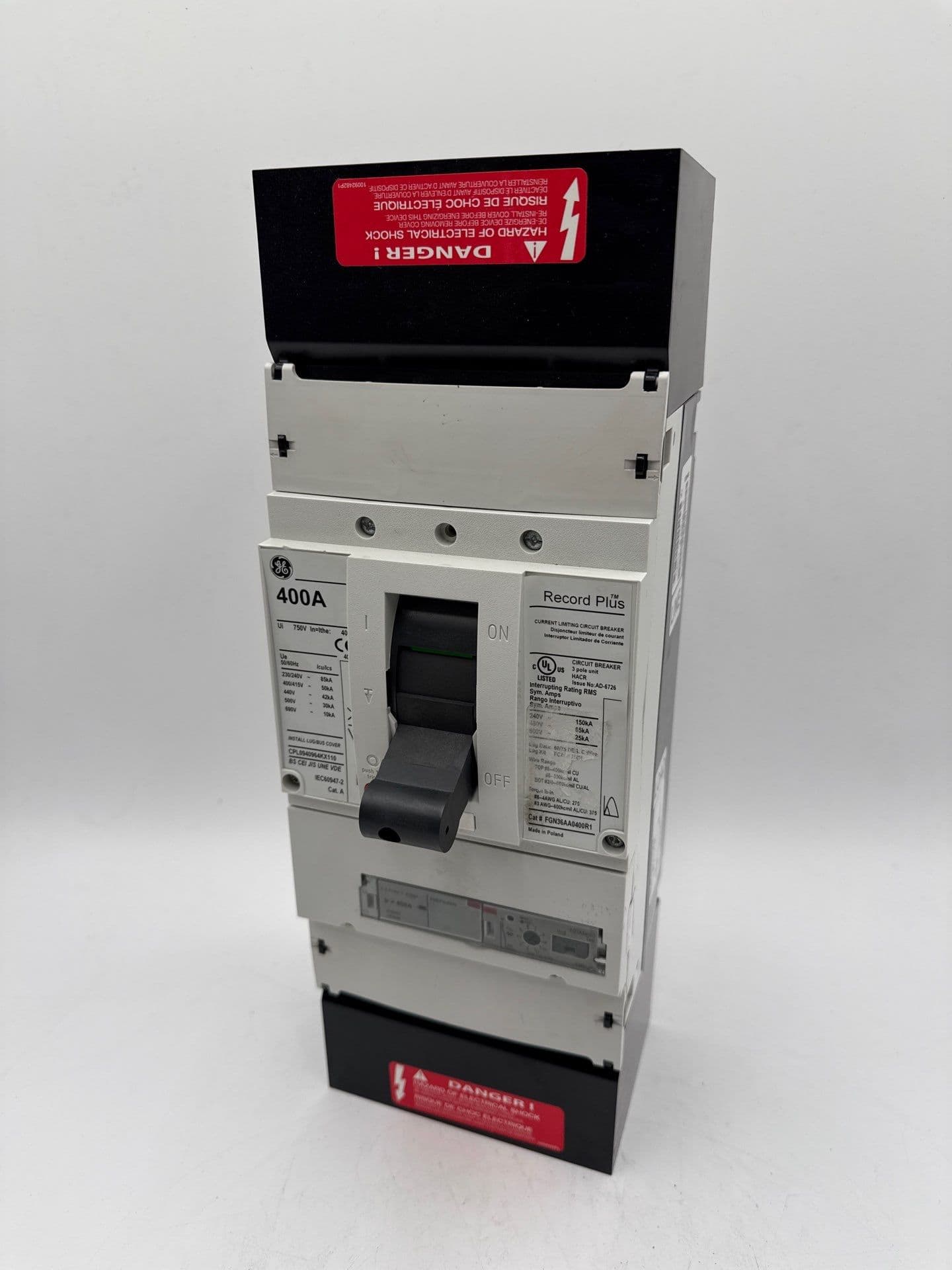 GE FGN36DB400 Circuit Breaker 400A 3P 600V FGRP3L0400 Trip 400 Amp – image 1