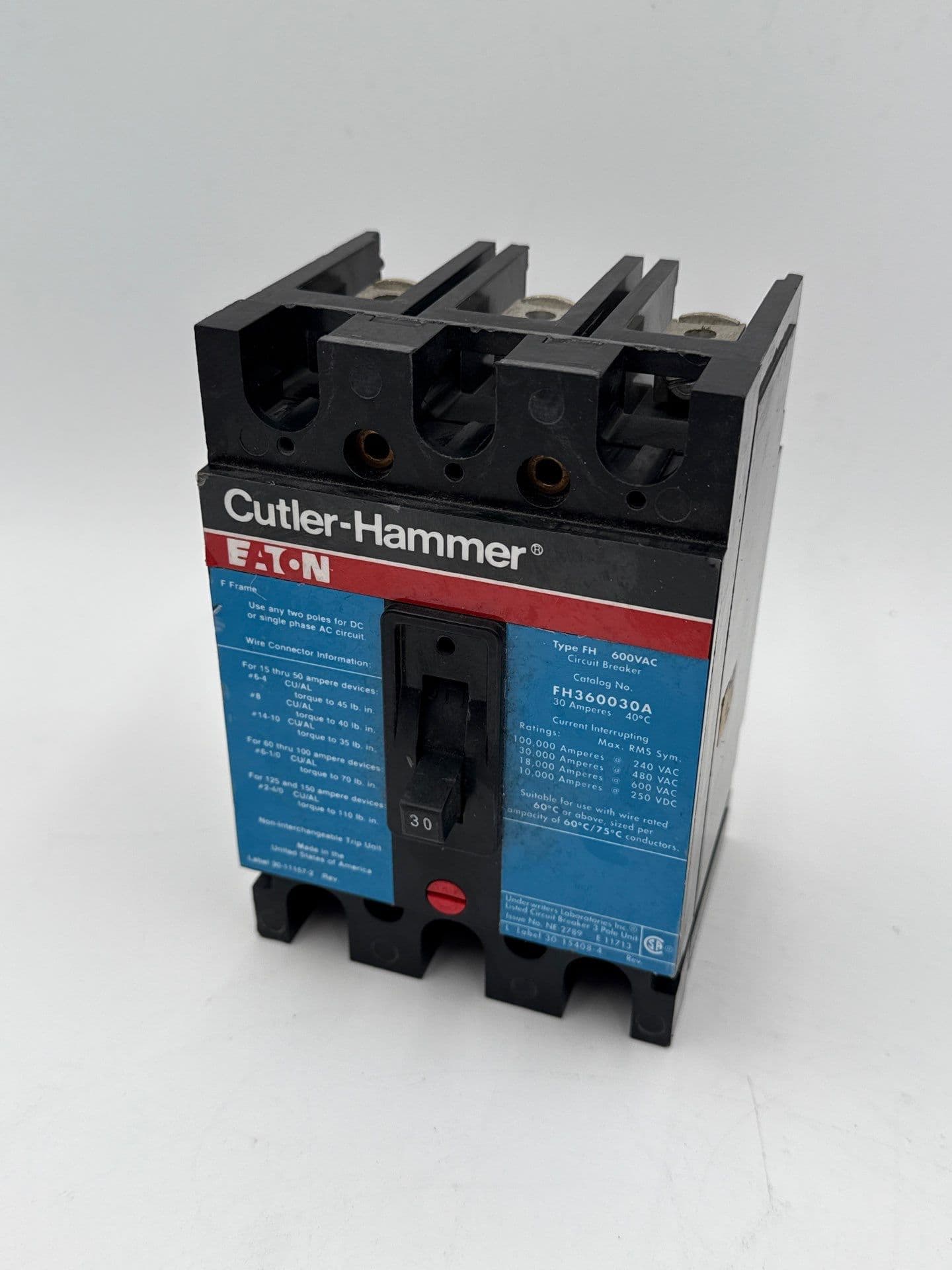 Eaton FH360030A Circuit Breaker 30A 3P 600V FH 30 Amp 3 Pole – image 1