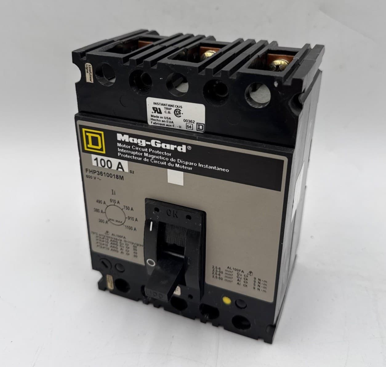 Square D FHP3610018M Motor Circuit Protector Breaker 100A 600V 3P 100 Amp 3 Pole – image 1