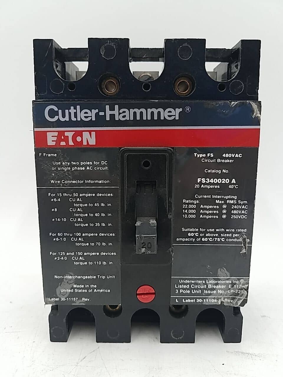 Cutler-Hammer FS340020A Circuit Breaker — image 1 of 7
