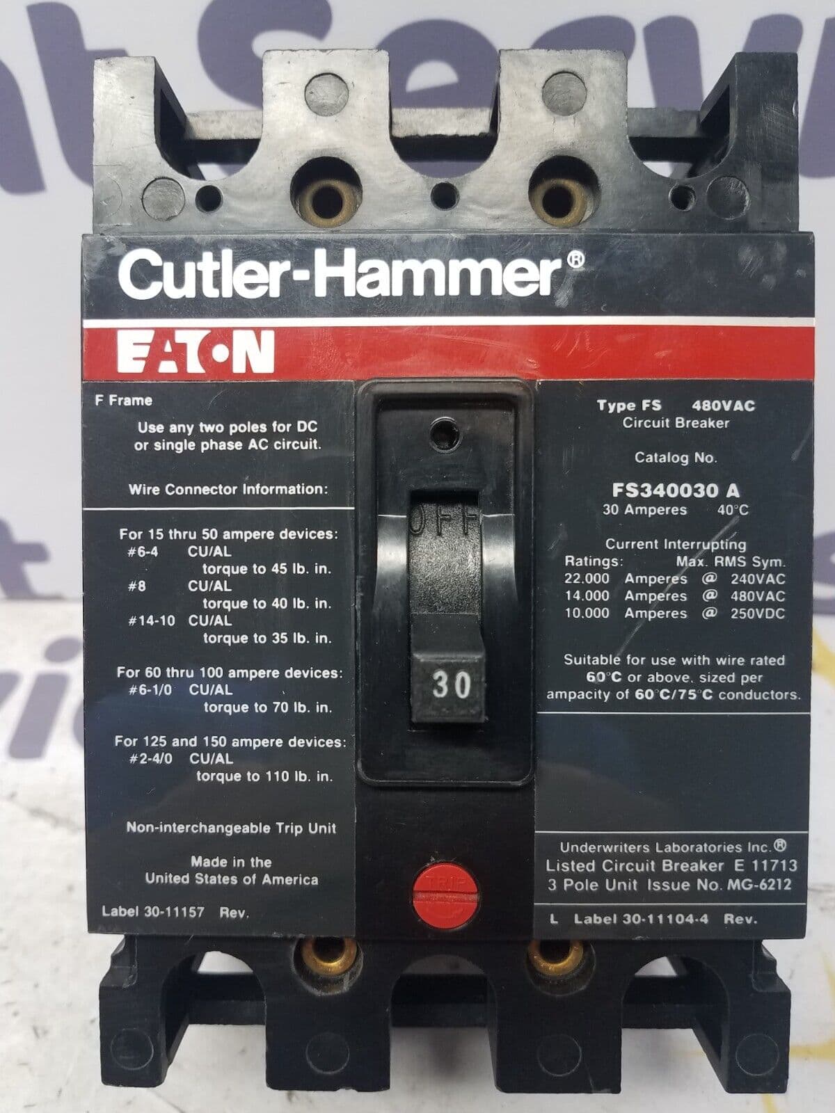 Cutler-Hammer FS340030A Circuit Breaker — image 1 of 7