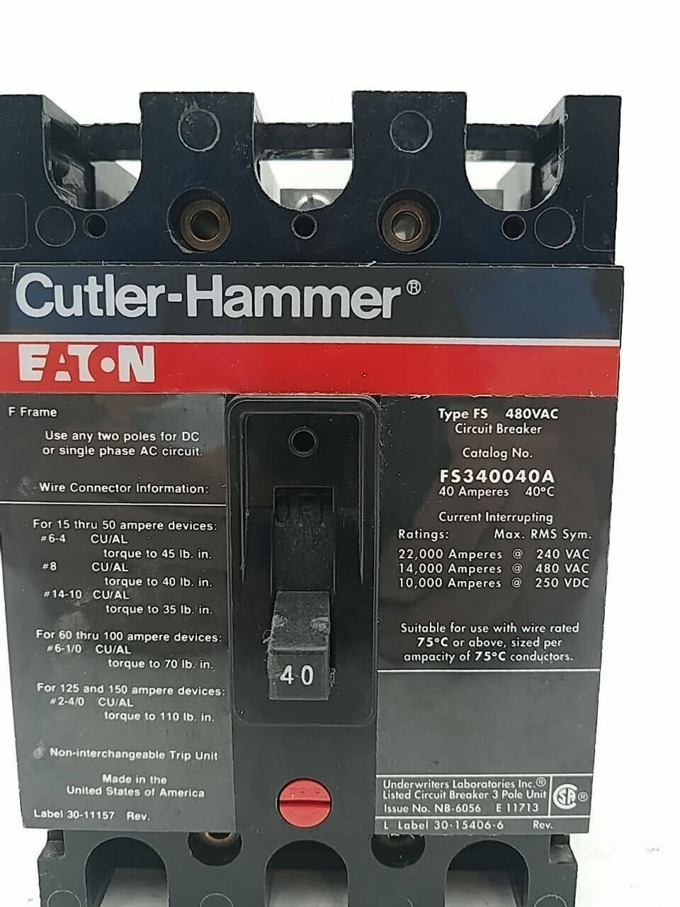 Cutler-Hammer FS340040A Circuit Breaker — image 1 of 7