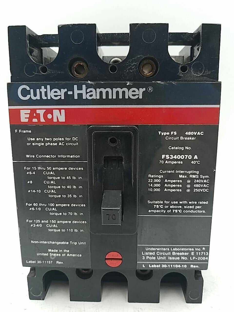 Cutler-Hammer FS340070A Circuit Breaker — image 1 of 7