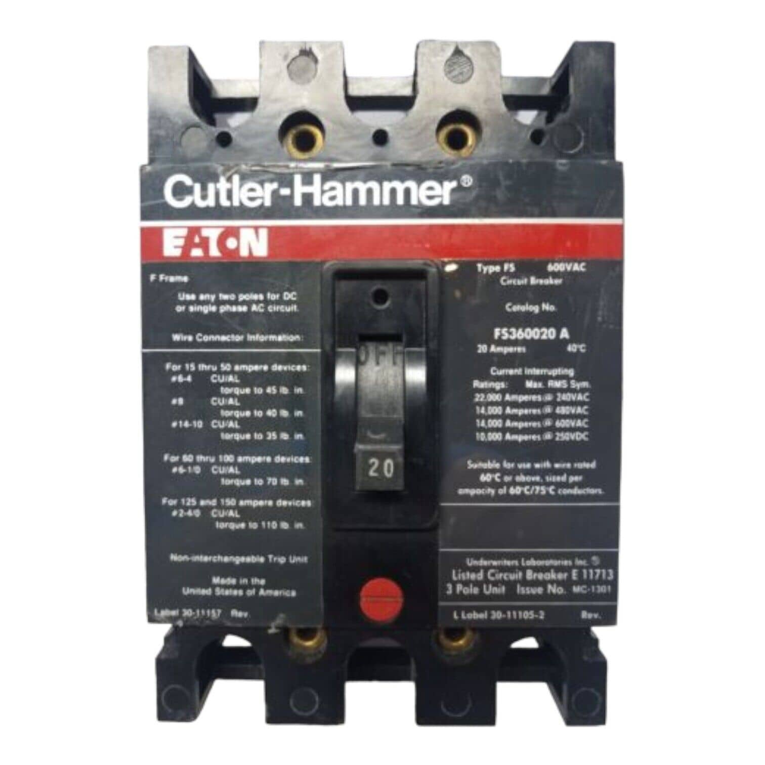 Cutler-Hammer FS360020A Circuit Breaker — image 1 of 8