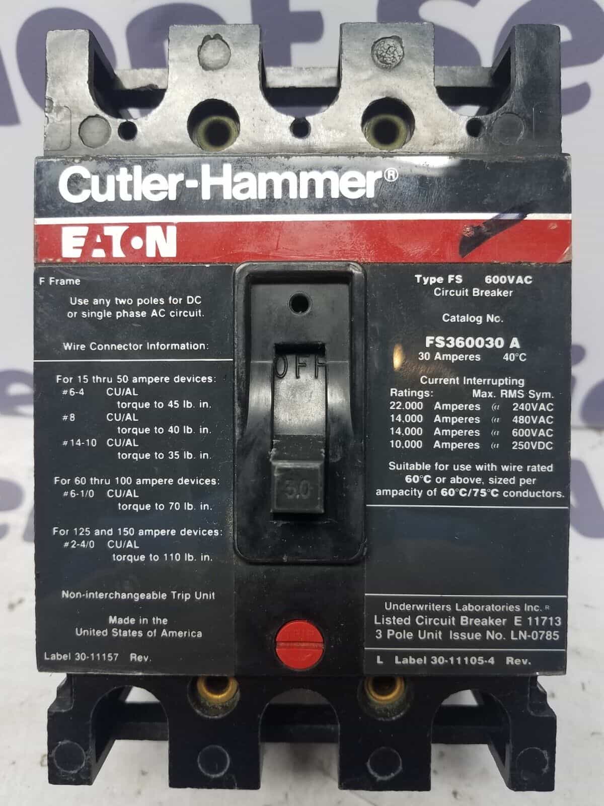 Cutler-Hammer FS360030A Circuit Breaker — image 1 of 7