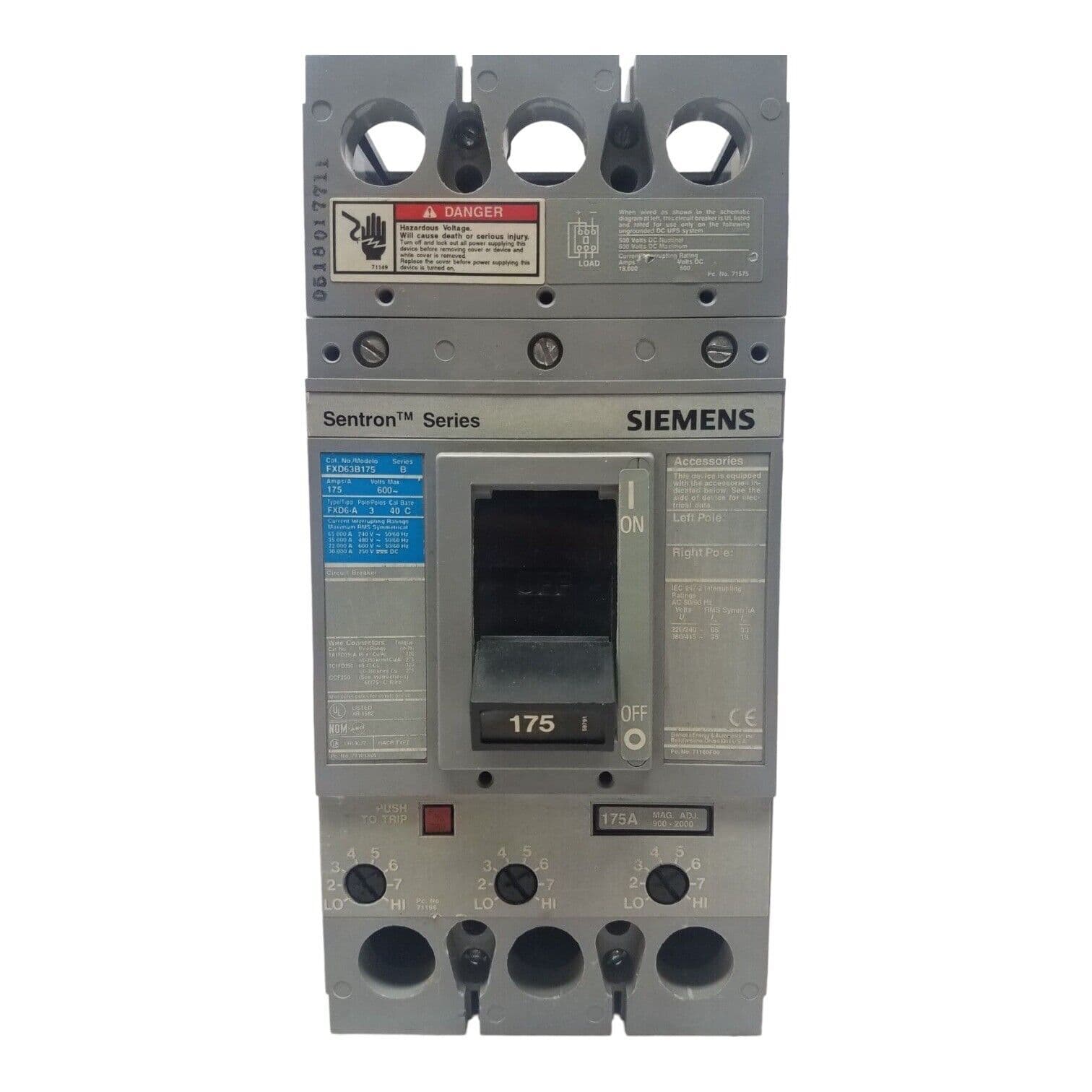 Siemens FXD63B175 Bolt On Circuit Breaker 3P 175A 600V 3PH – image 1