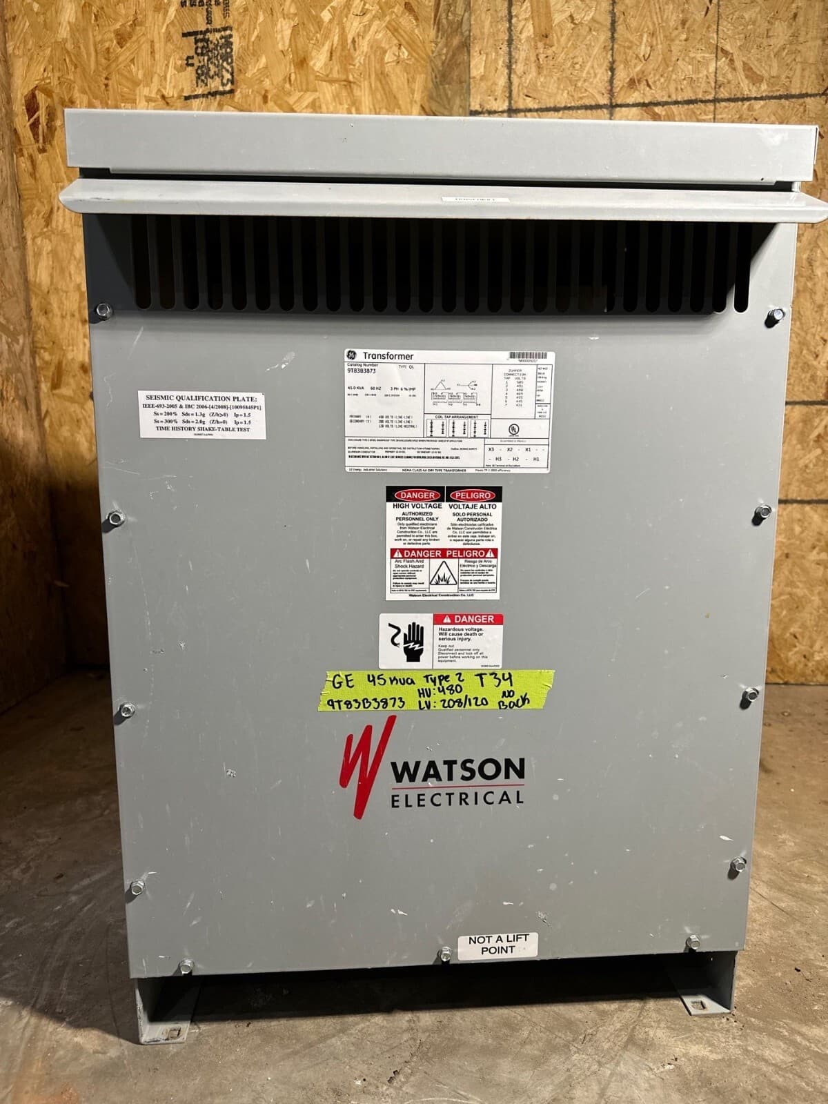 45KVA GE 9T83B3873 Transformer Pri 480V Sec 208/120V 3PH 3R Encl Outdoor – image 1