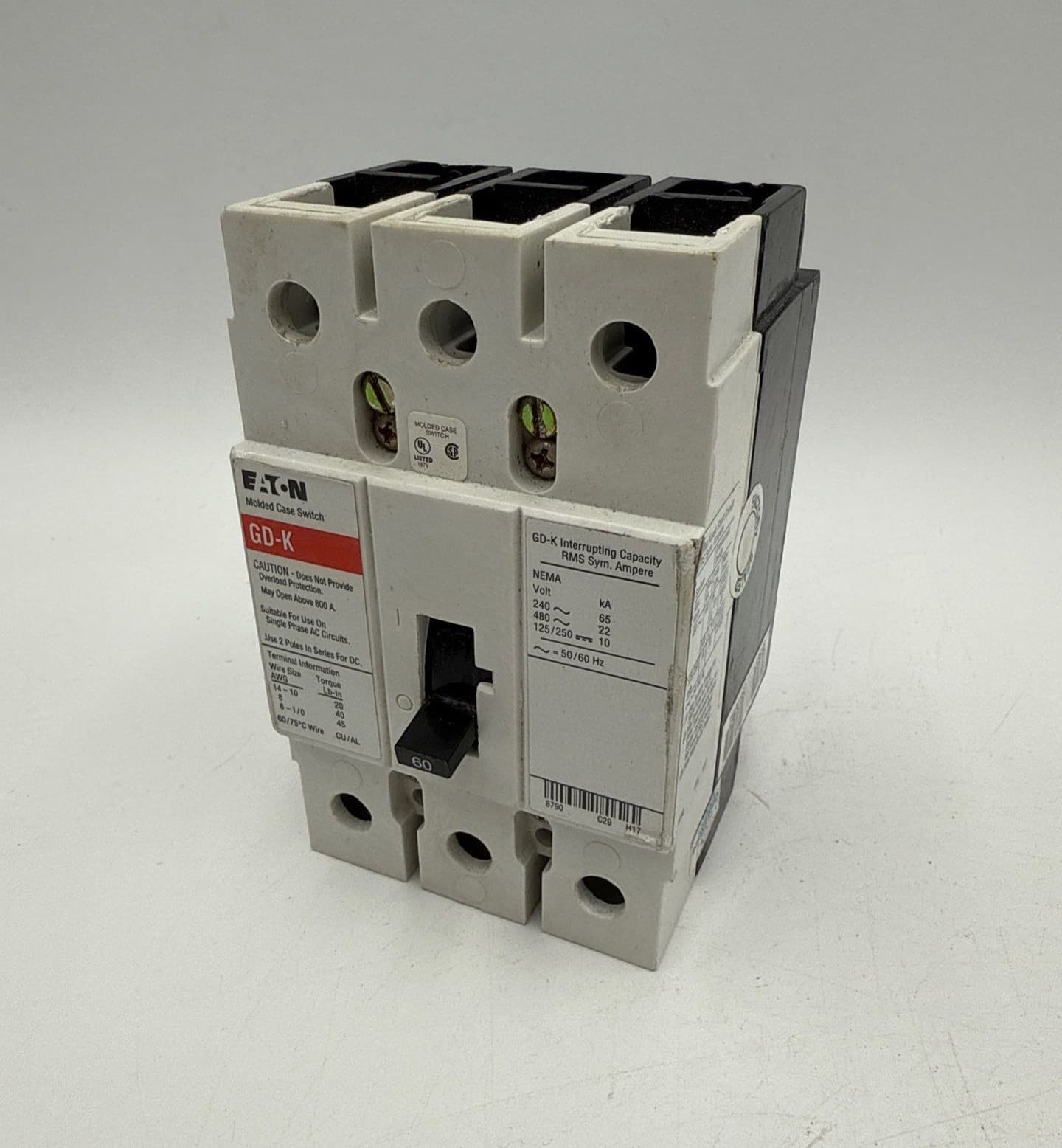 Eaton GD3060K Circuit Breaker 60A 3P 480V 2kkA GD-K 60 Amp 3 Pole 3PH GD3060 – image 1