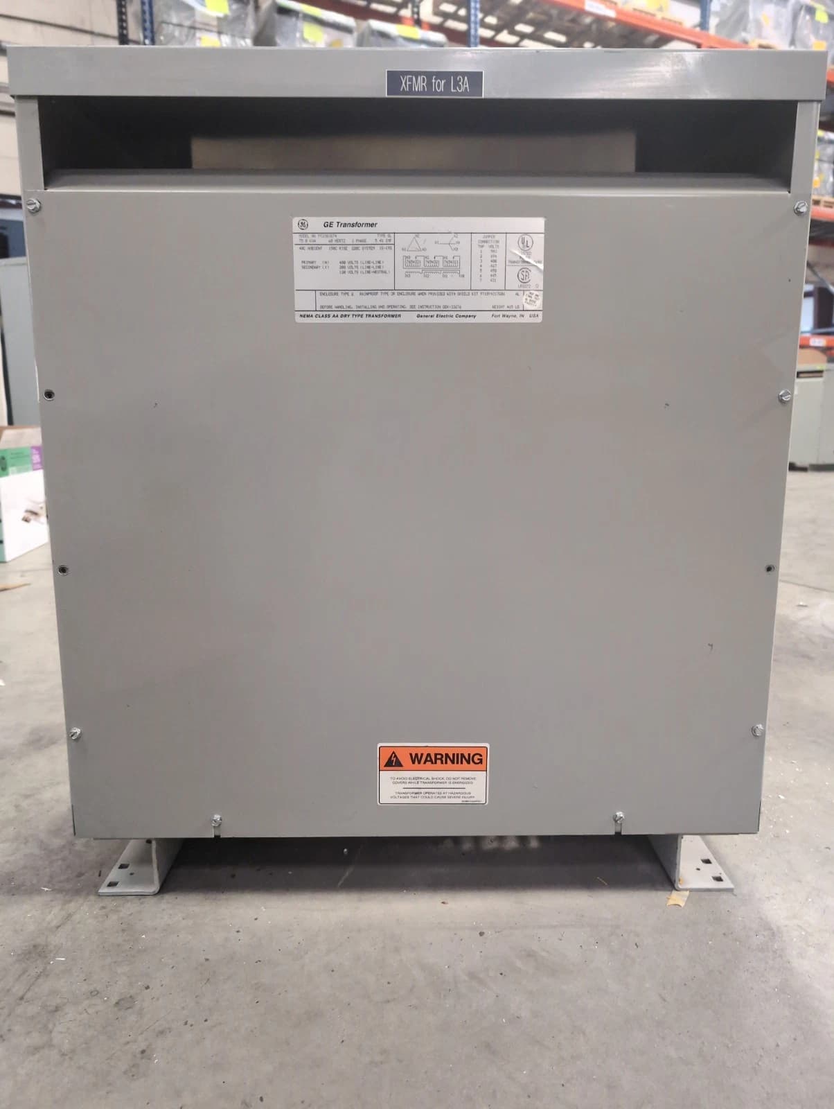 75KVA GE Transformer 9T23B3874 3PH Pri 480V Sec 208/120V Type QL Indoor Encl
