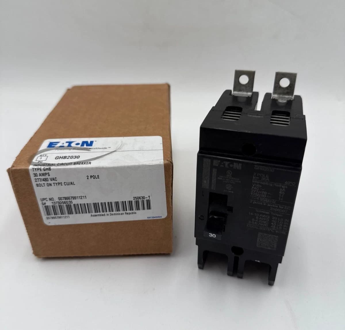 Eaton GHB2030 Circuit Breaker Bolt On 30A 2P 277/480V GHB 30 Amp 2 Pole NEW – image 1