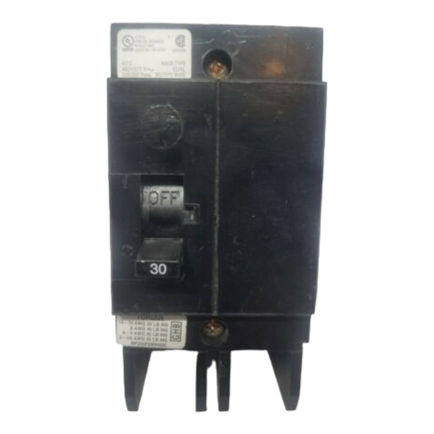Cutler Hammer GHB2030 Bolt On Circuit Breaker 30A 2P 480V 1PH 30 Amp GHB