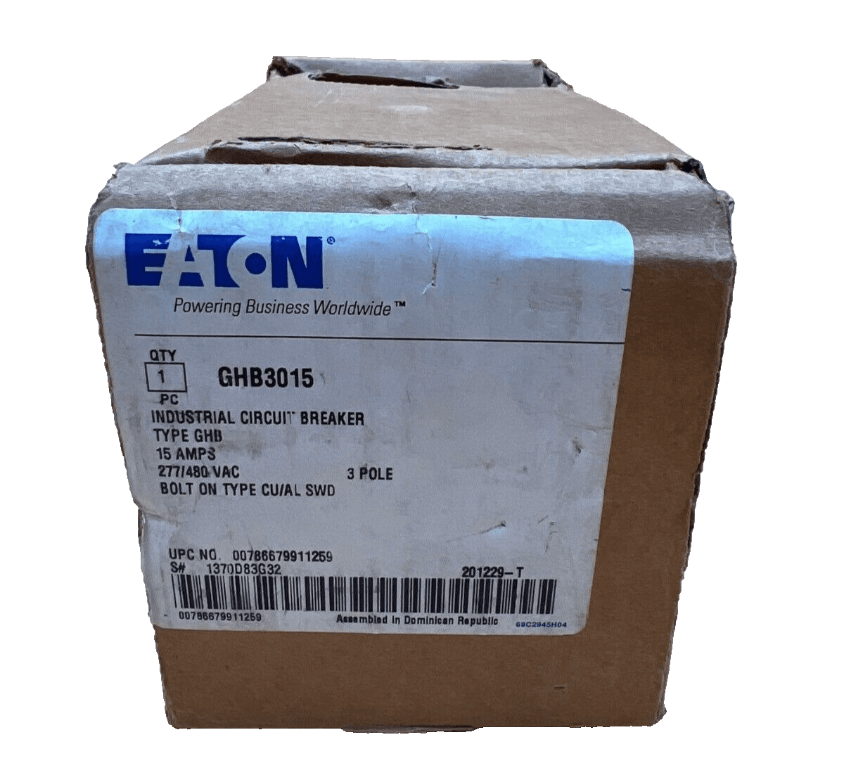 Cutler Hammer GHB3015 Bolt on Circuit Breaker 15A 480V 3P 15 Amp 3 Pole – image 1