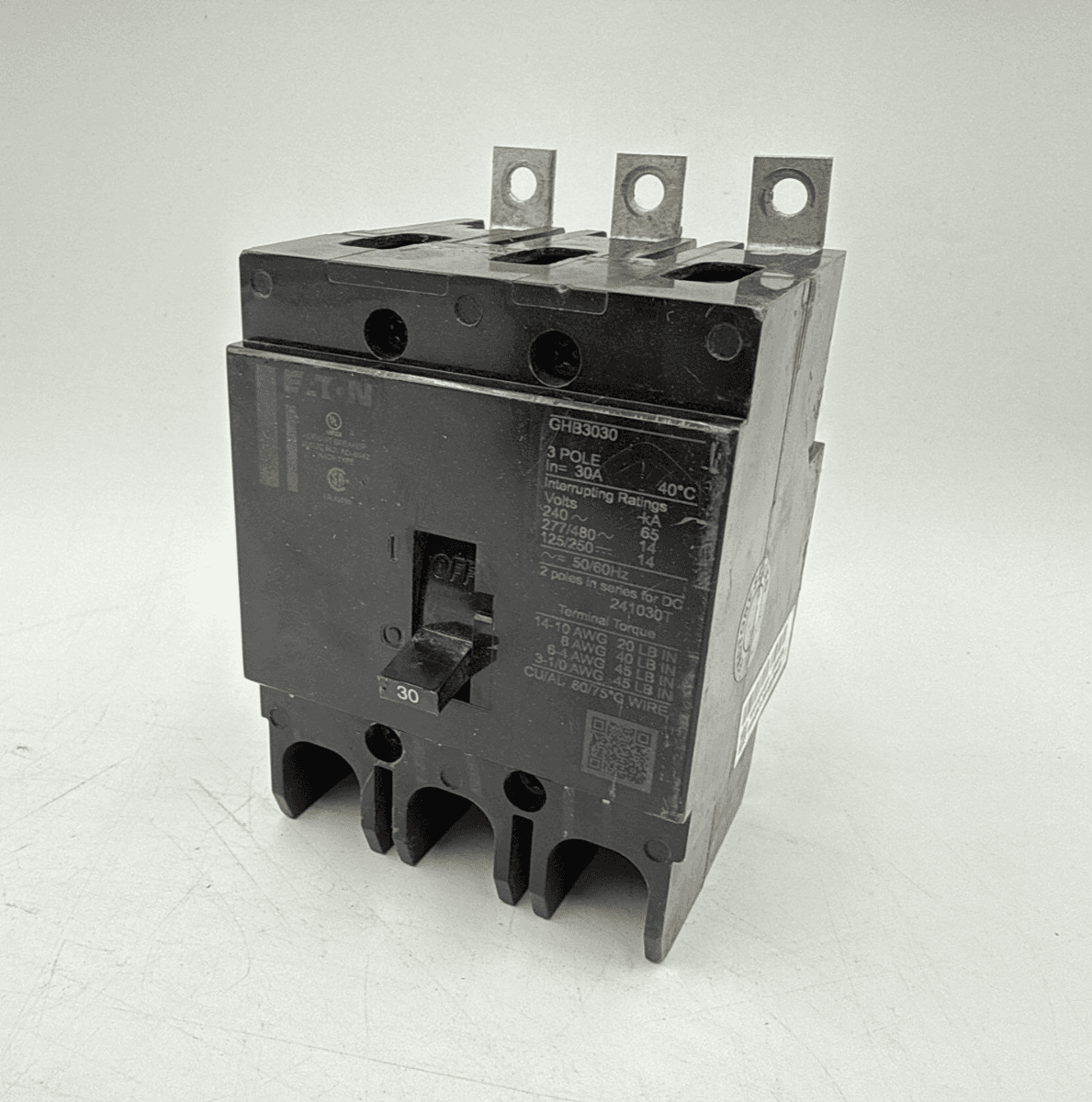 Eaton GHB3030 Circuit Breaker 30A 3P 480/277V 3PH GHB 30 Amp 3 Pole Bolt On