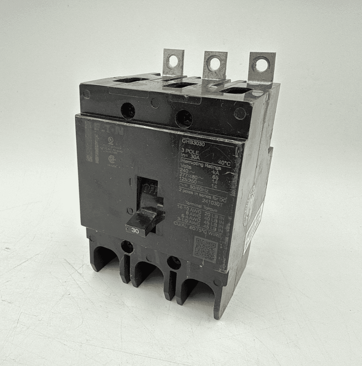 Eaton GHB3030 Circuit Breaker 30A 3P 480/277V 3PH GHB 30 Amp 3 Pole Bolt On