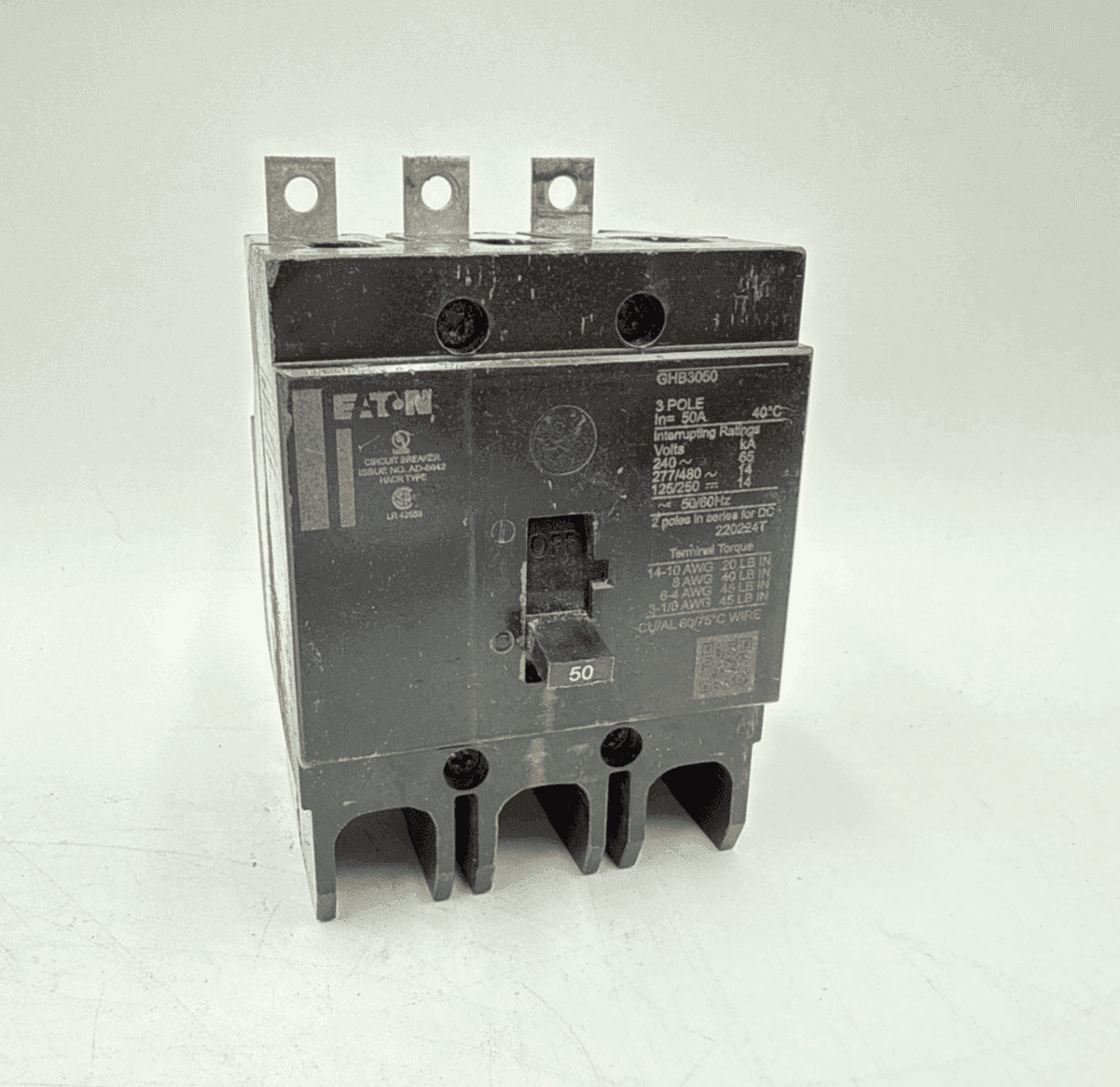 Eaton GHB3050 Circuit Breaker 50A 3P 480/277V 3PH GHB 50 Amp 3 Pole Bolt On