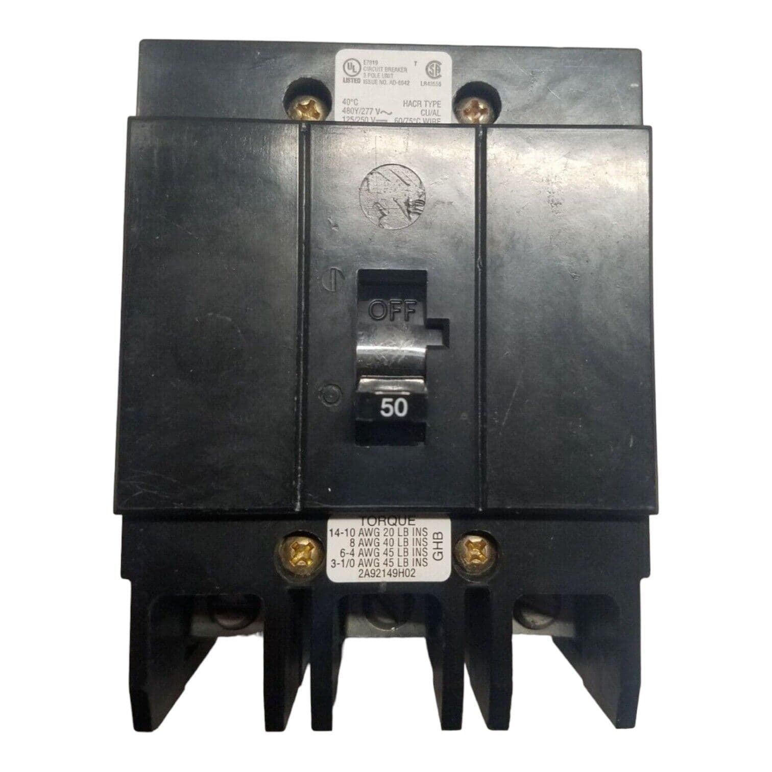 Cutler Hammer GHB3050 Circuit Breaker 50A 3P 480V GHB 3 pole 50 Amp Bolt On – image 1