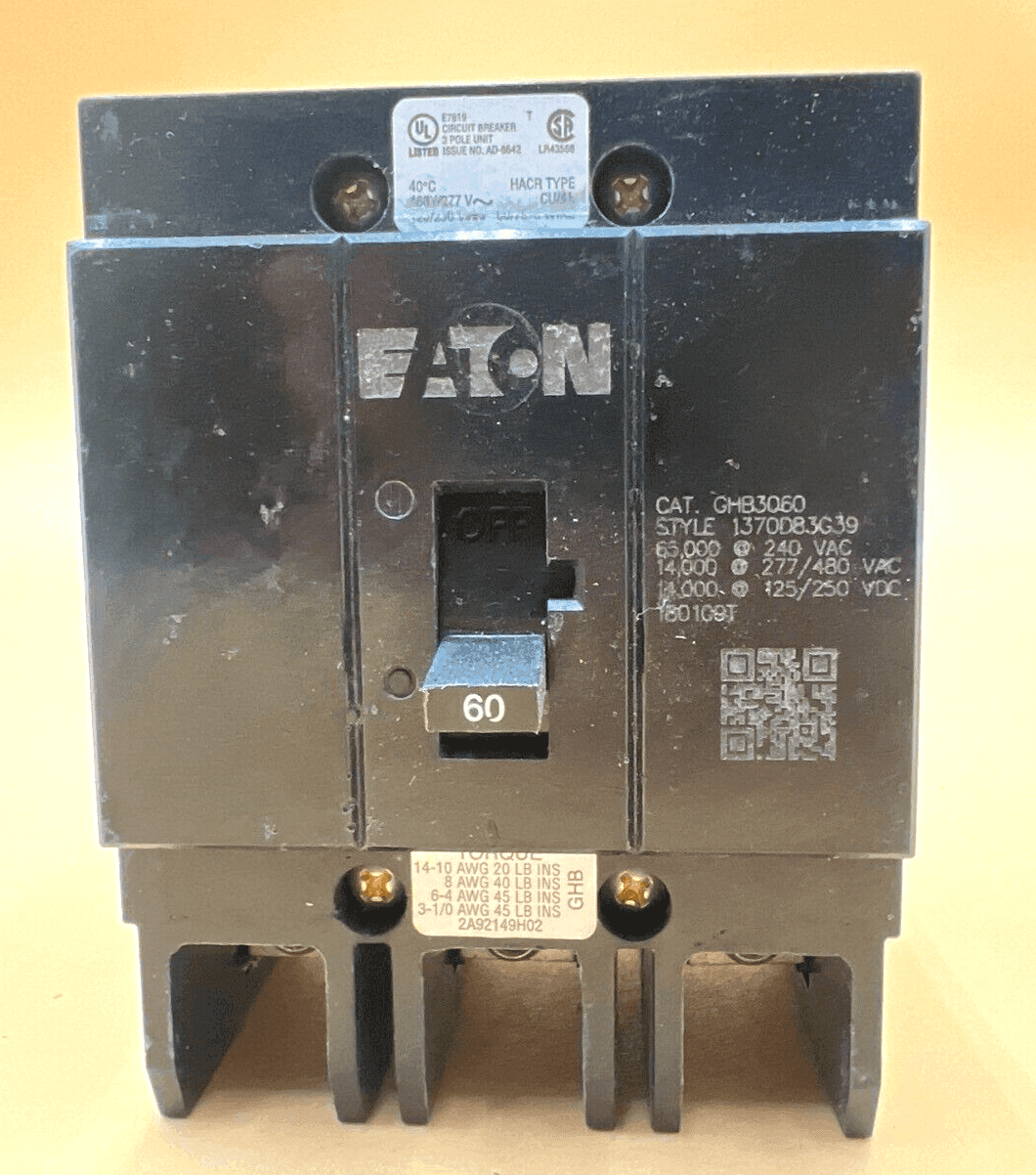 Eaton GHB3060 Circuit Breaker 60A 240V 3 Pole