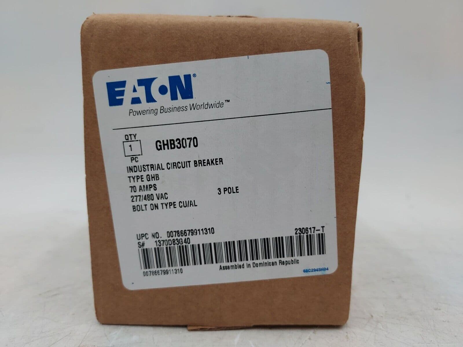 Eaton GHB3070 Bolt On Circuit Breaker 70A 480/277V GHB 3 POLE 70 Amp