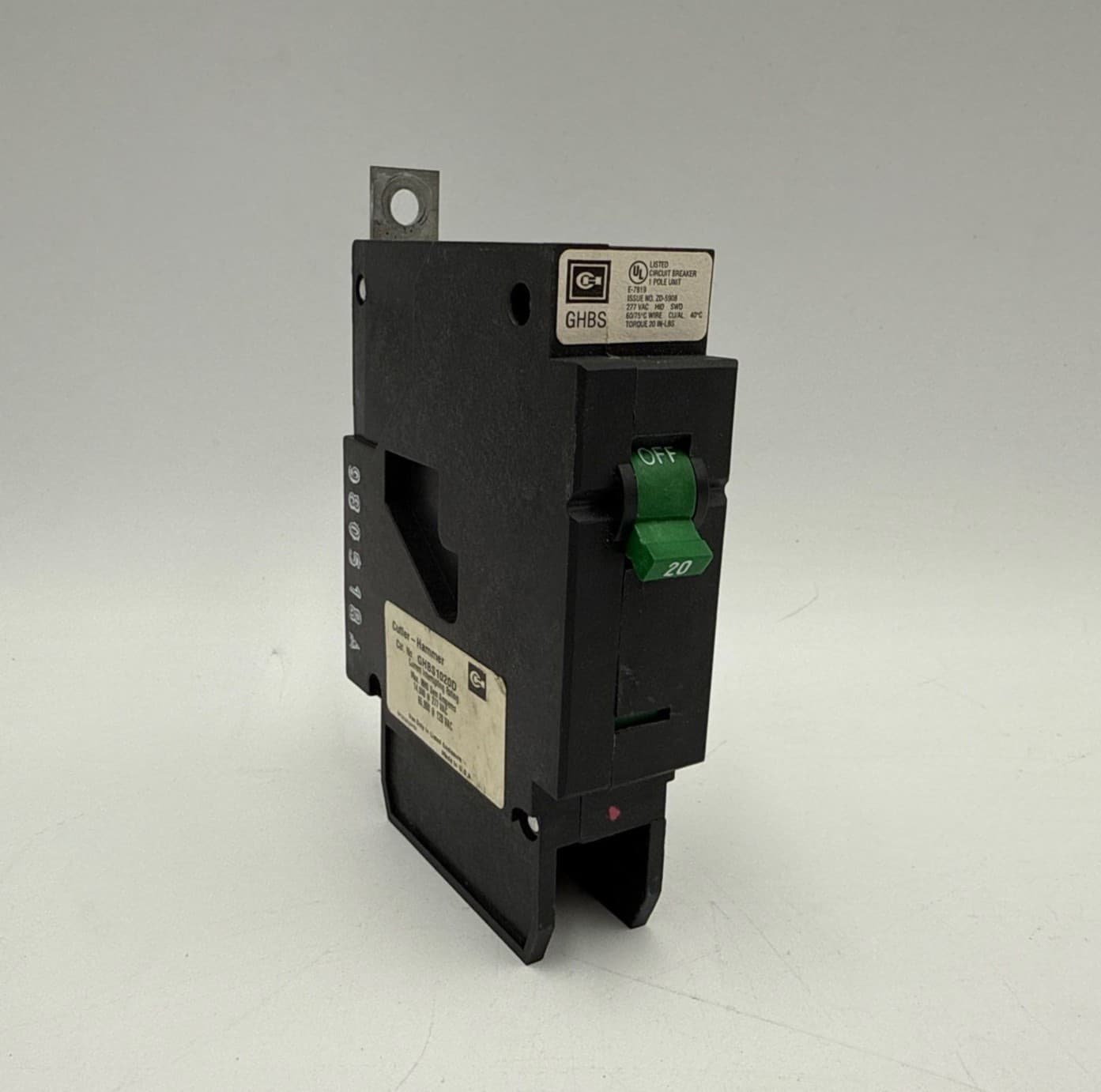 Cutler Hammer GHBS1020D Circuit Breaker 20A 1P 277V 1PH GHBS Bolt On 20 Amp Used – image 1