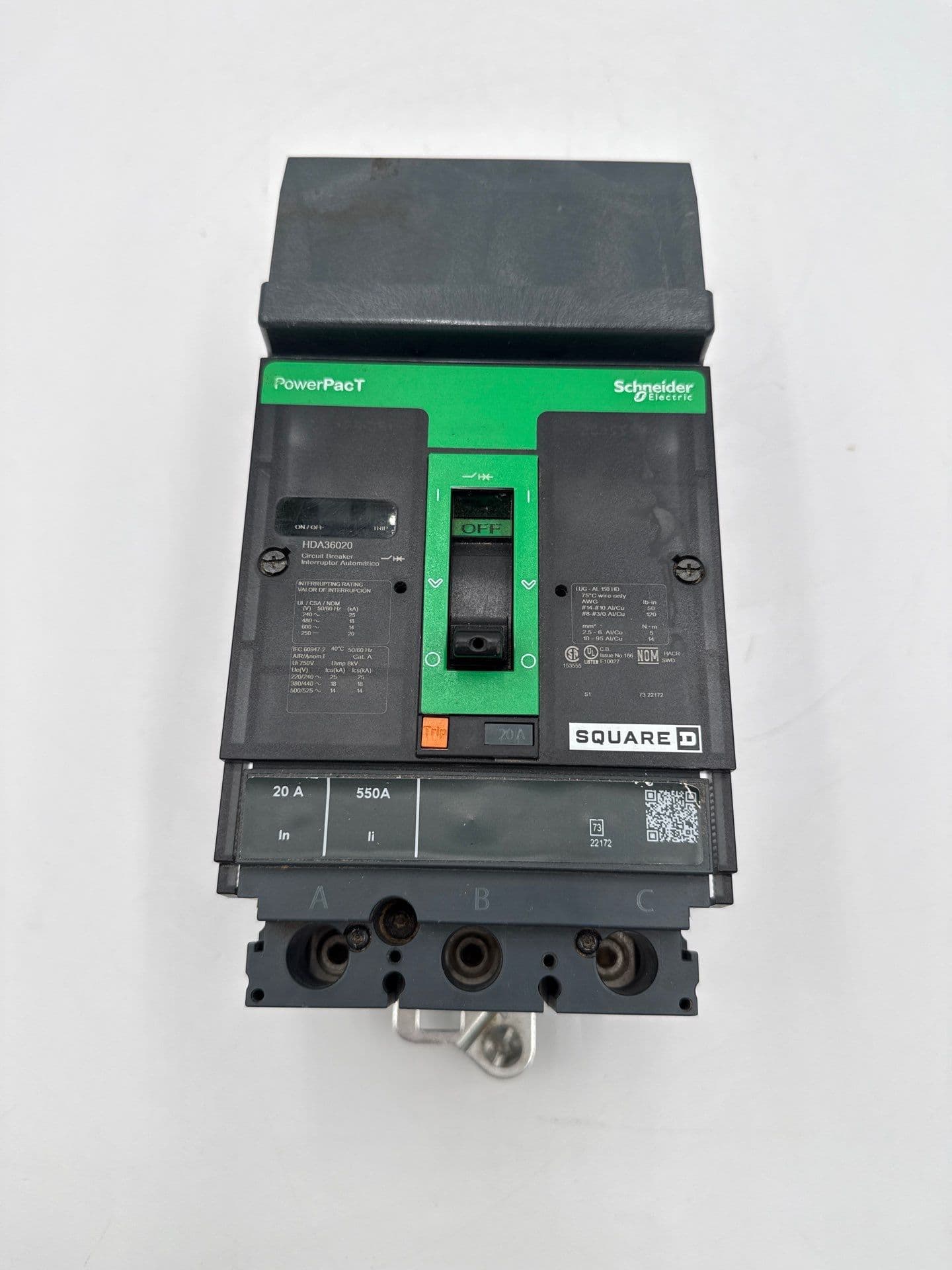 Square D HDA36020 I-Line Circuit Breake 20A 3P 600V HDA PowerPact 20 Amp