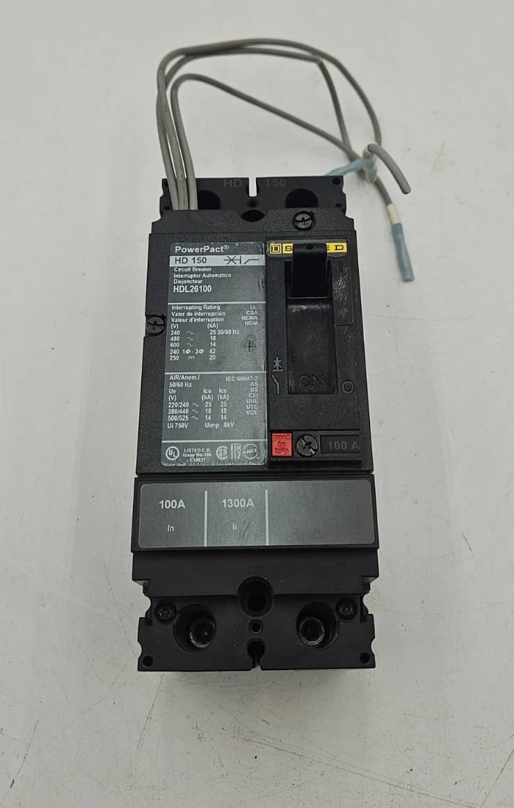 Square D HDL26100 Circuit Breaker 100A 2P 600V HDL 100 Amp 2 Pole with AUX USED – image 1