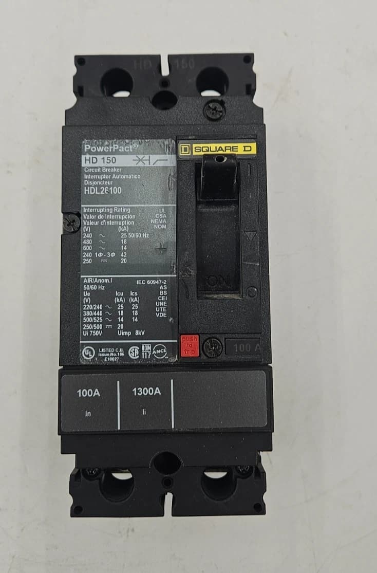 Square D HDL26100 Circuit Breaker 100A 2P 600V HDL 100 Amp 2 Pole HD150 HDL USED – image 1