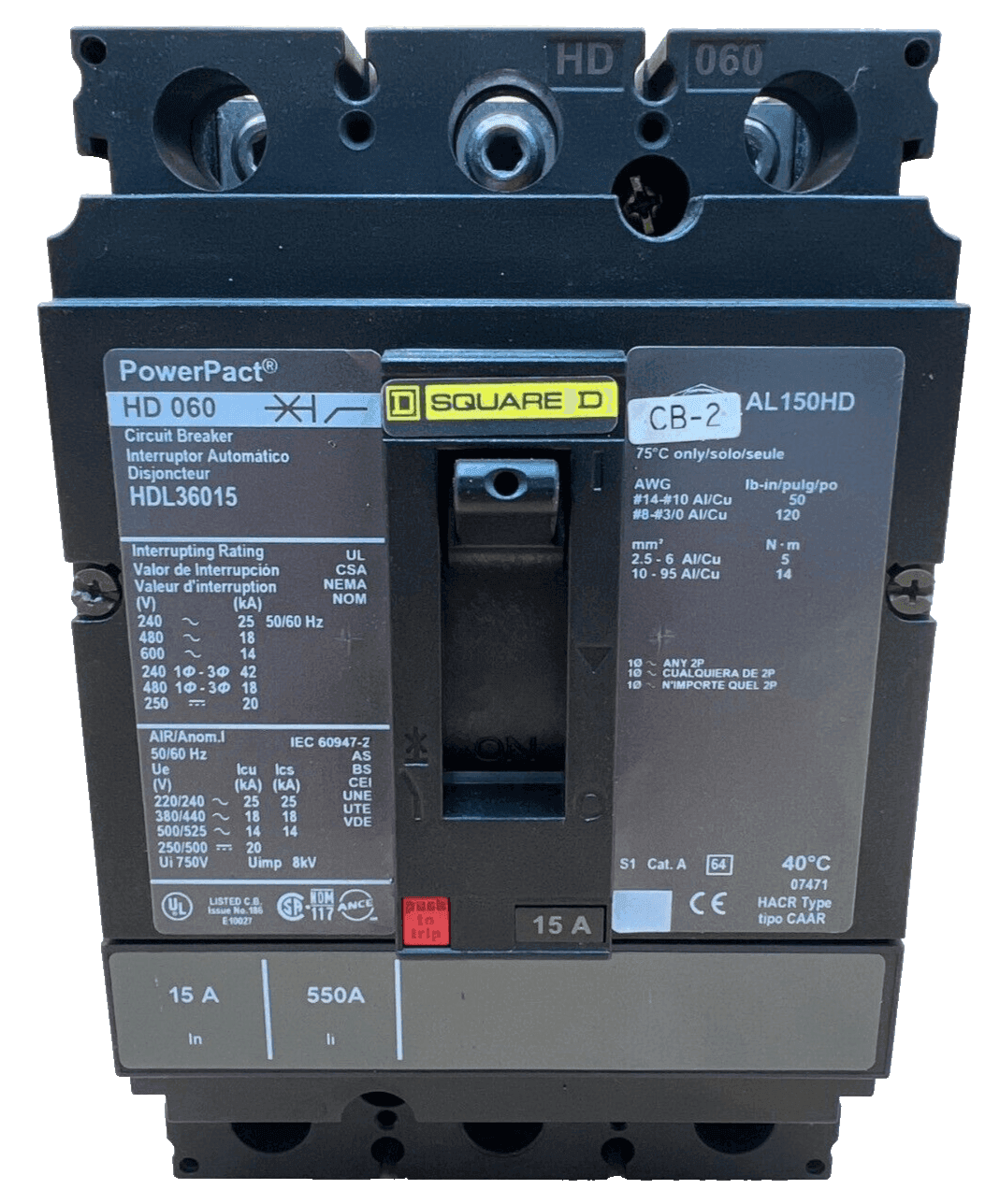 Square D HDL36015 Circuit Breaker — image 1 of 6