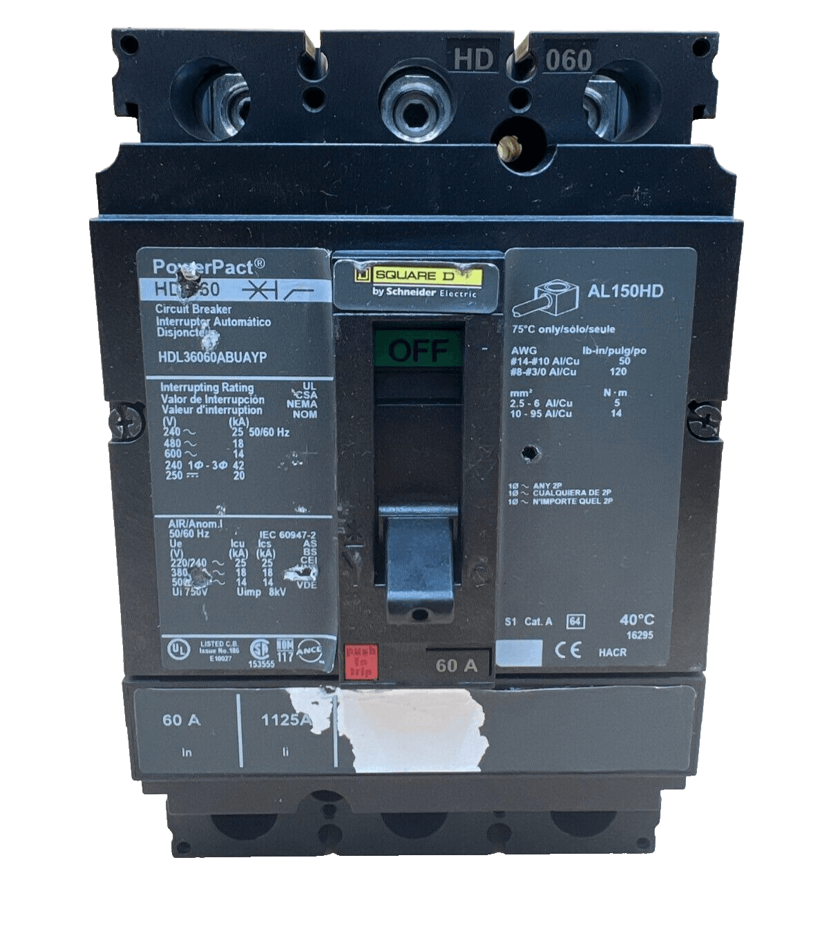Square D HDL36060ABUAYP Circuit Breaker — image 1 of 6