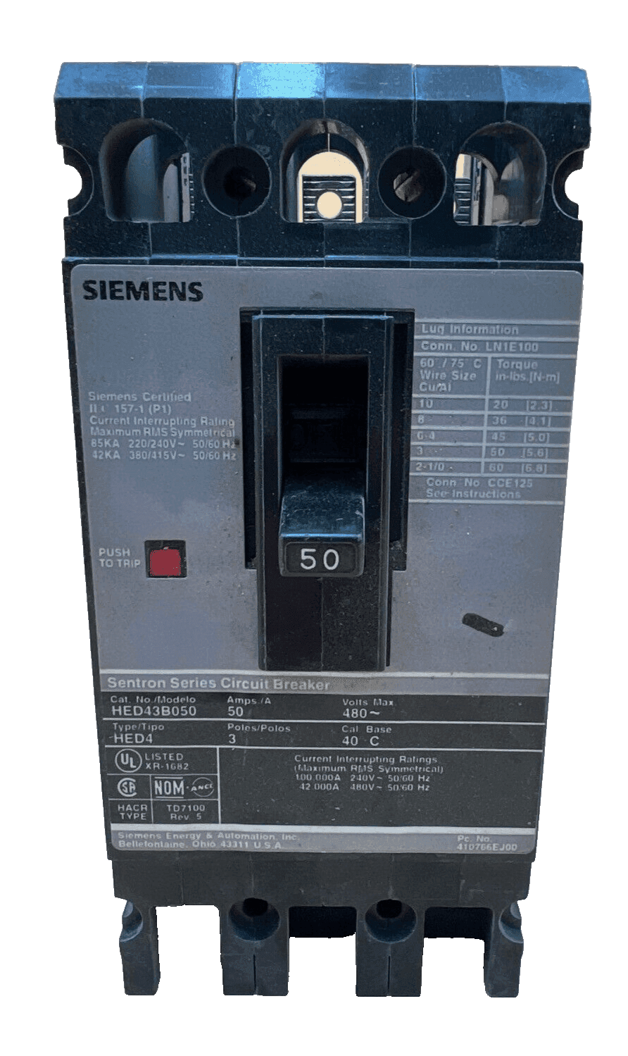 Siemens HED43B050 Circuit Breaker — image 1 of 6