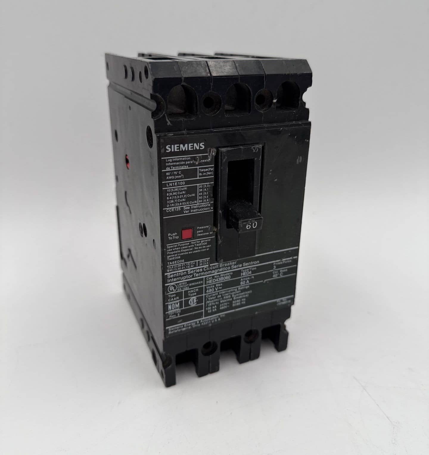Siemens HED43B060 Circuit Breaker — image 1 of 8