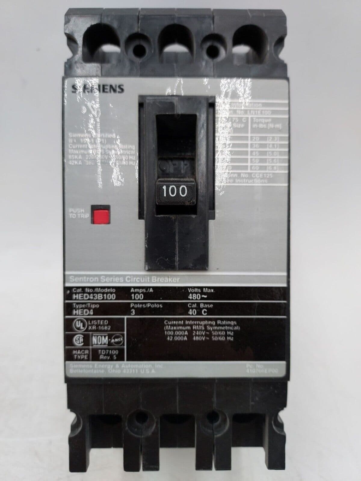 Siemens HED43B100 Circuit Breaker — image 1 of 6