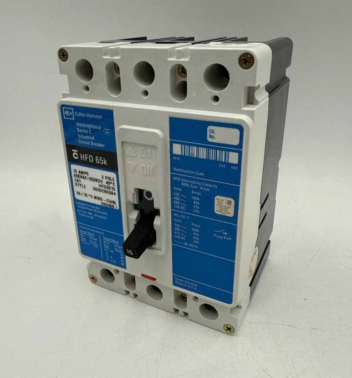 Cutler-Hammer HFD3015 Circuit Breaker — image 1 of 9