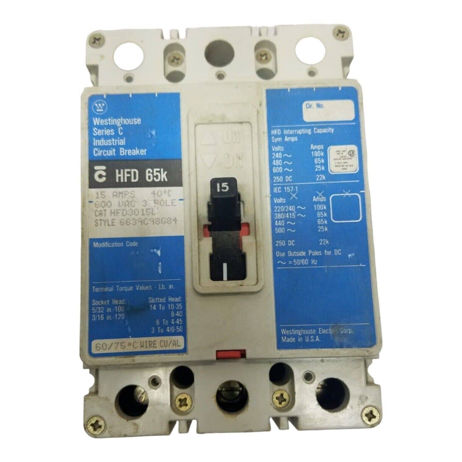 Westinghouse HFD3015L Circuit Breaker — image 1 of 7