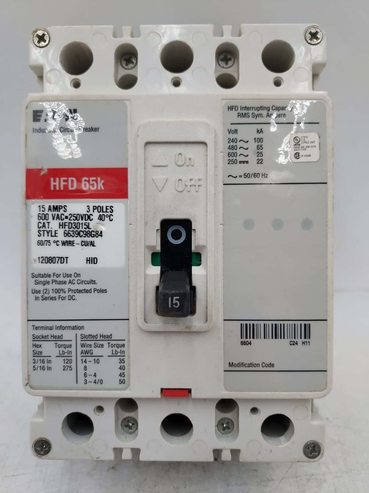 Eaton HFD3015L Circuit Breaker — image 1 of 6