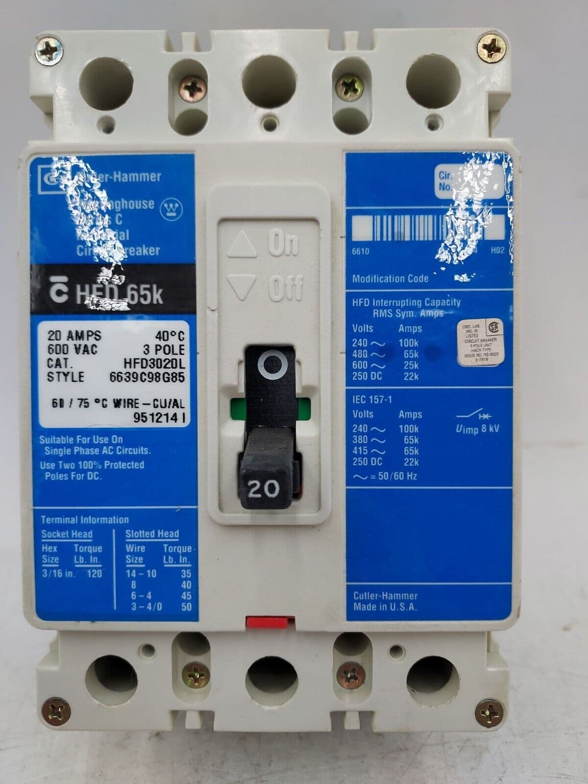Eaton HFD3020L Circuit Breaker — image 1 of 6