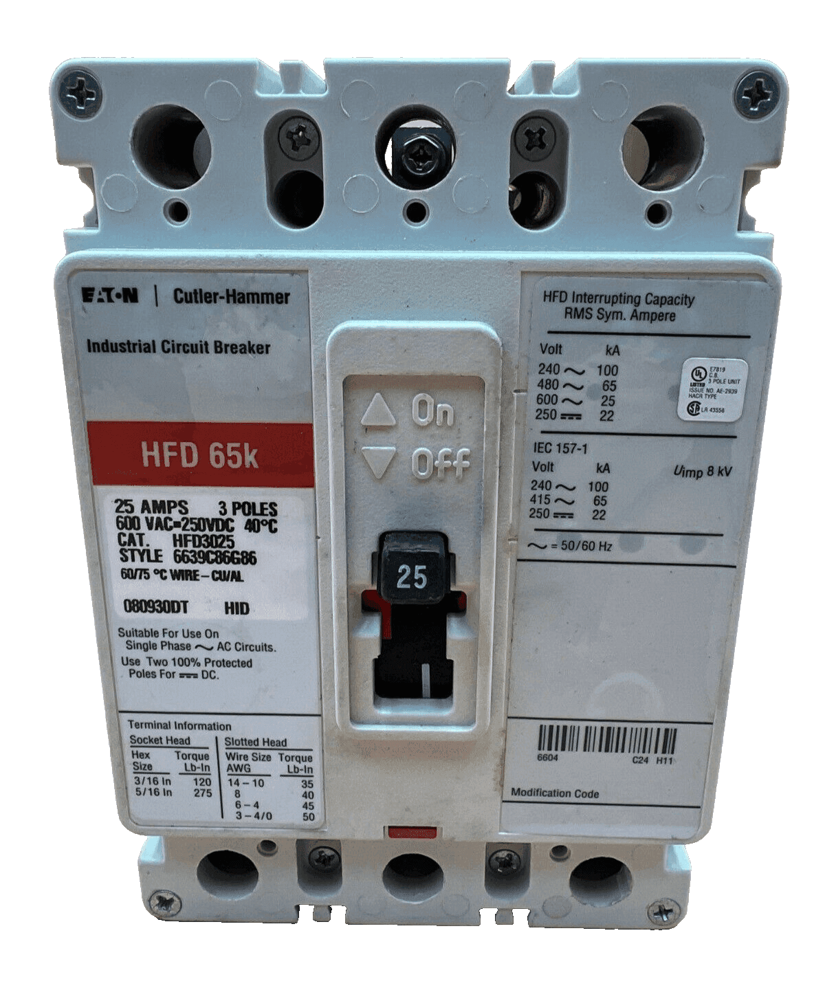Eaton HFD3025 Circuit Breaker — image 1 of 6